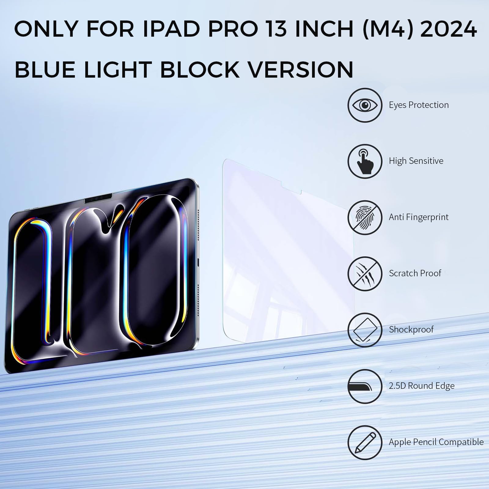 Junfire [2Packs] Anti Blue Light Screen Protector For Ipad Pro13 M4 2024, Tempered Glass Ipad Pro 13 Inch Screen Protector, 9H H