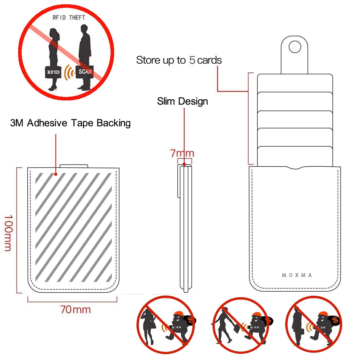 Biajiya Card Holder For Back Of Phone Rfid 5 Pull Credit Card Cash Cell Wallet Pocket Canva Leather Case For Smartphones (Grey)