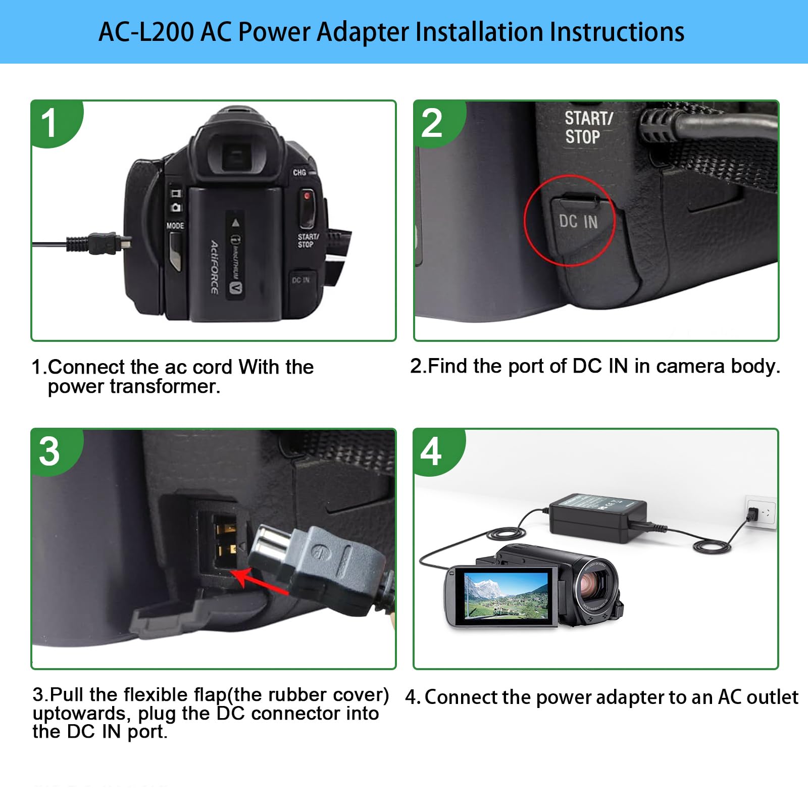 Tkdy Ac L200 For Sony Handycam Camcorder Charger, Acl200 Power Supply Cord, Fit For Sony Dcr Dvd Dcr Hc Dcr Sr Dcr Sx Hdr Cx Hdr Hc Hdr Pj Hdr Sr Hdr Xr Hdr Ux Hdr Td Nex Vg Fdr, Dsc Hx, Dev Series.