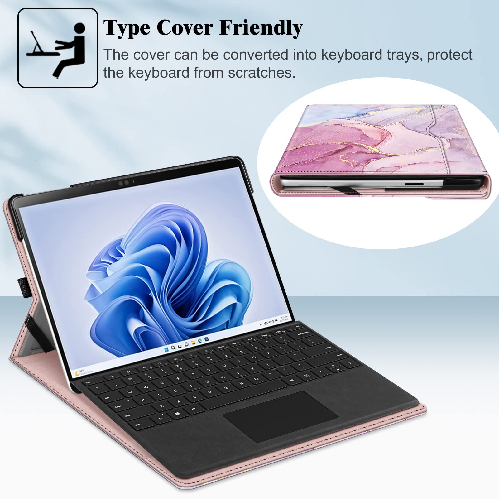 Fintie Case For 13 Inch Microsoft Surface Pro 9 / Pro 9 5G (2022)   Multiple Angle Viewing Portfolio Business Cover With Pocket