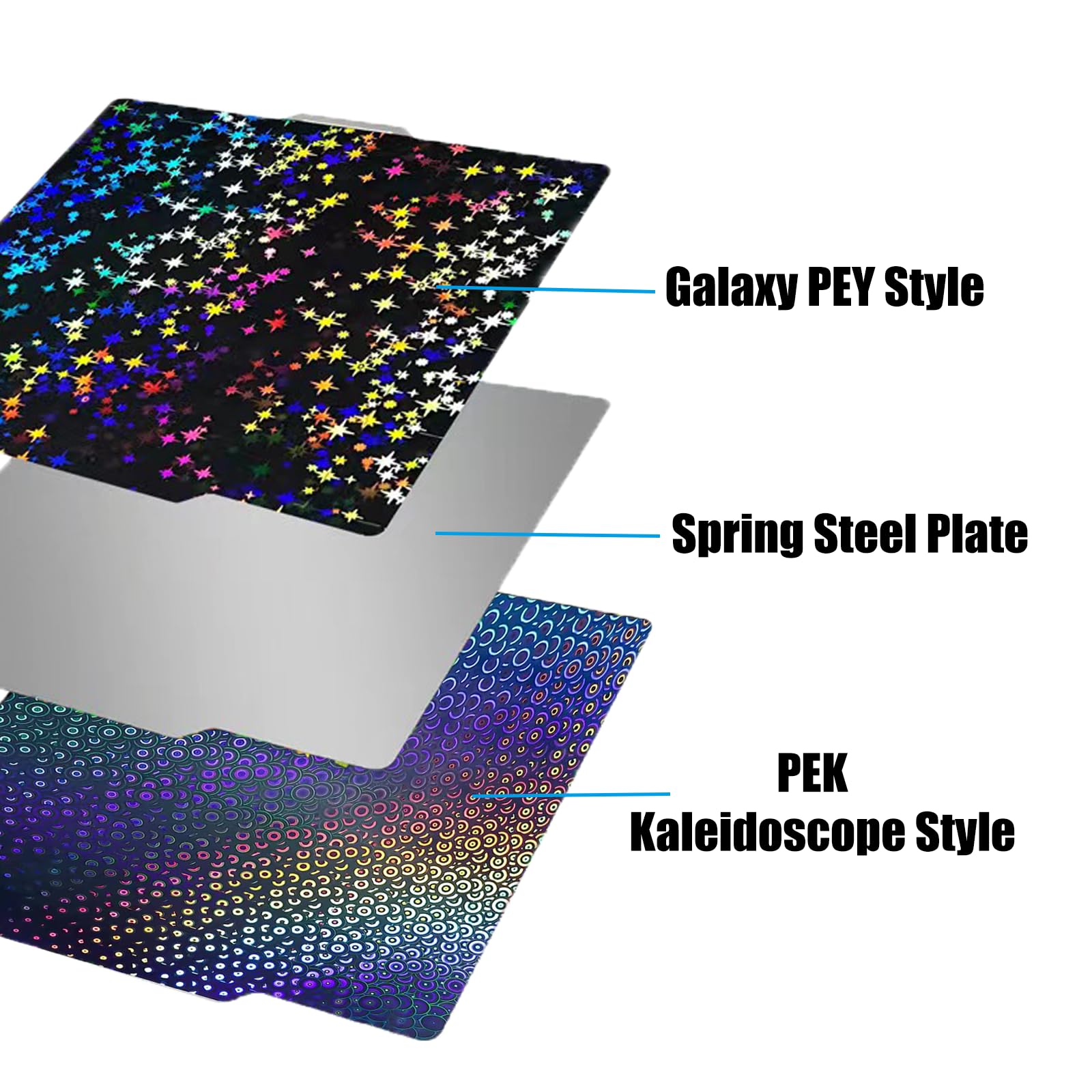 Galaxy Pey+Kaleidoscope Pek Bambu Build Plate For Bambu Labs X1 X1C X1E P1P P1S A1 3D Pritner, Double Sided Smooth Flexible Spri