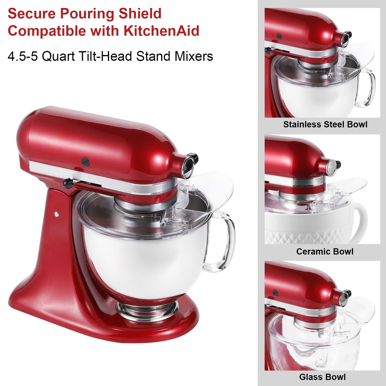 Pouring Shield For Kitchenaid Secure Pouring Shield With Removable Pour Spout For Kitchenaid 4.5 5 Quart Tilt Head Stand Mixers,