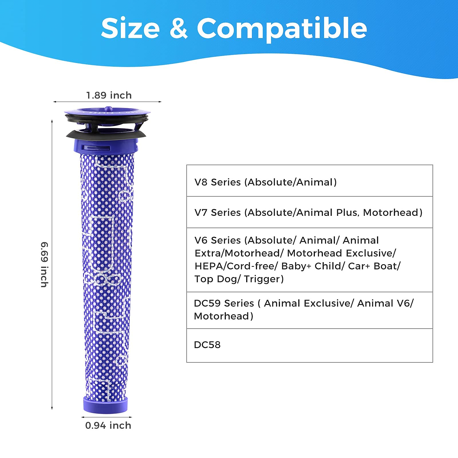 Whekeosh 3 Pack Pre Filters for Dyson V6 V7 V8 - ABS Compatible Replacement, Upgrade Quality