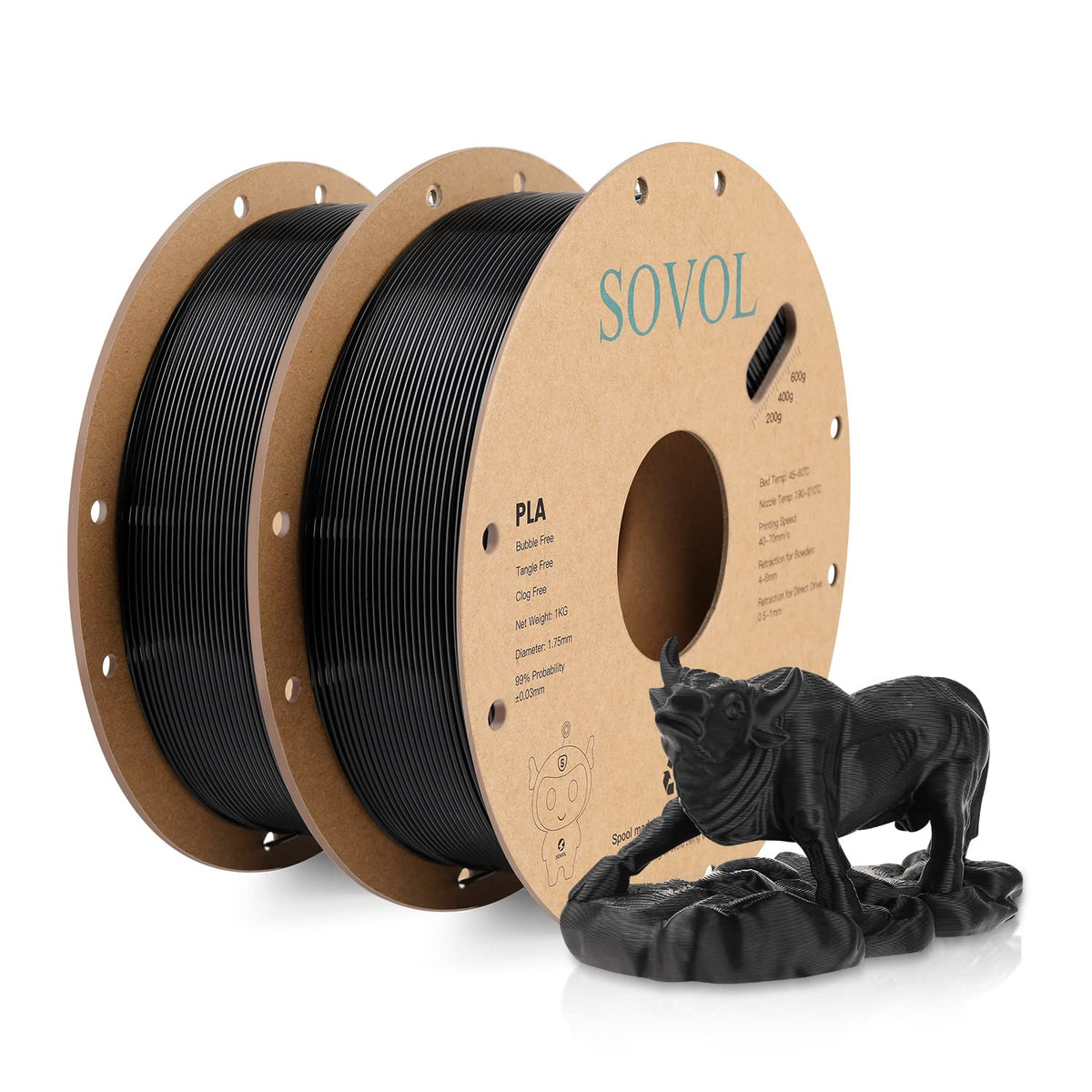 Sovol 3D Printer Pla Filament 2Kg (4.4 Lbs) Spool Printing Materials, Wiring Tightness, Dimensional Accuracy +/  0.03 Mm, 1.75 M