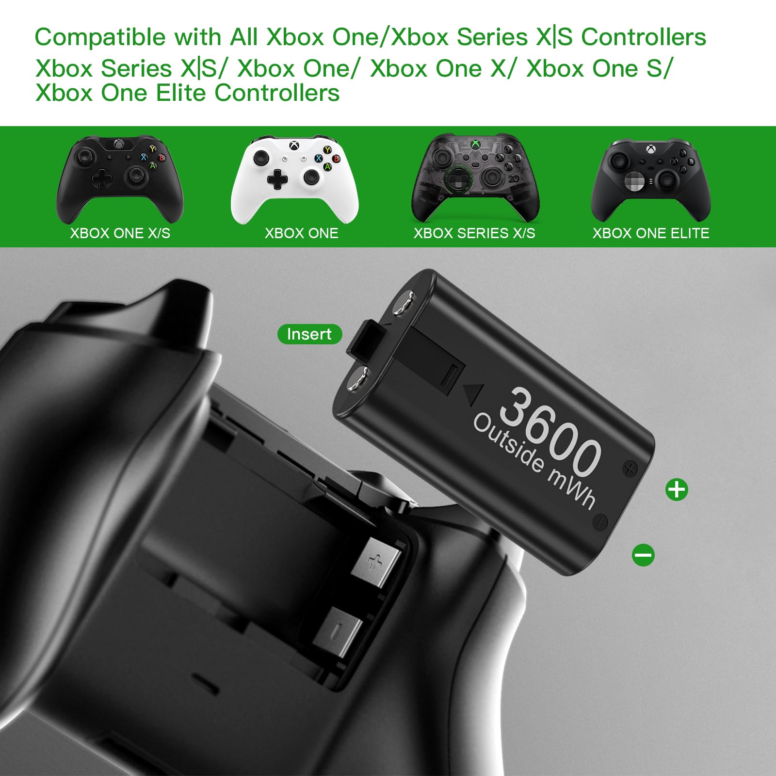 4 Pack Rechargeable Batteries For Xbox Controller,Charger Dock With 4 X 3600Mwh Nimh Battery For Xbox One/Xbox Series X|S,Xbox O