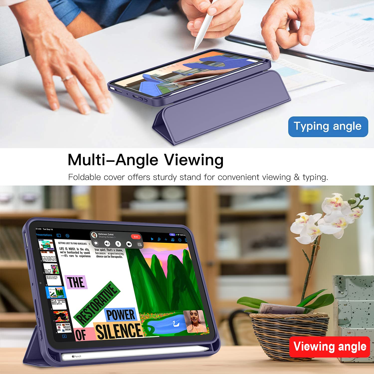 Imieet Ipad Mini 7 Case 2024 (A17 Pro), Ipad Mini 6 Case (8.3 Inch,2021 Model), Ipad Mini 7Th/6Th Generation Case With Pencil Holder, Trifold Stand Smart Case With Soft Tpu Back,Lavender