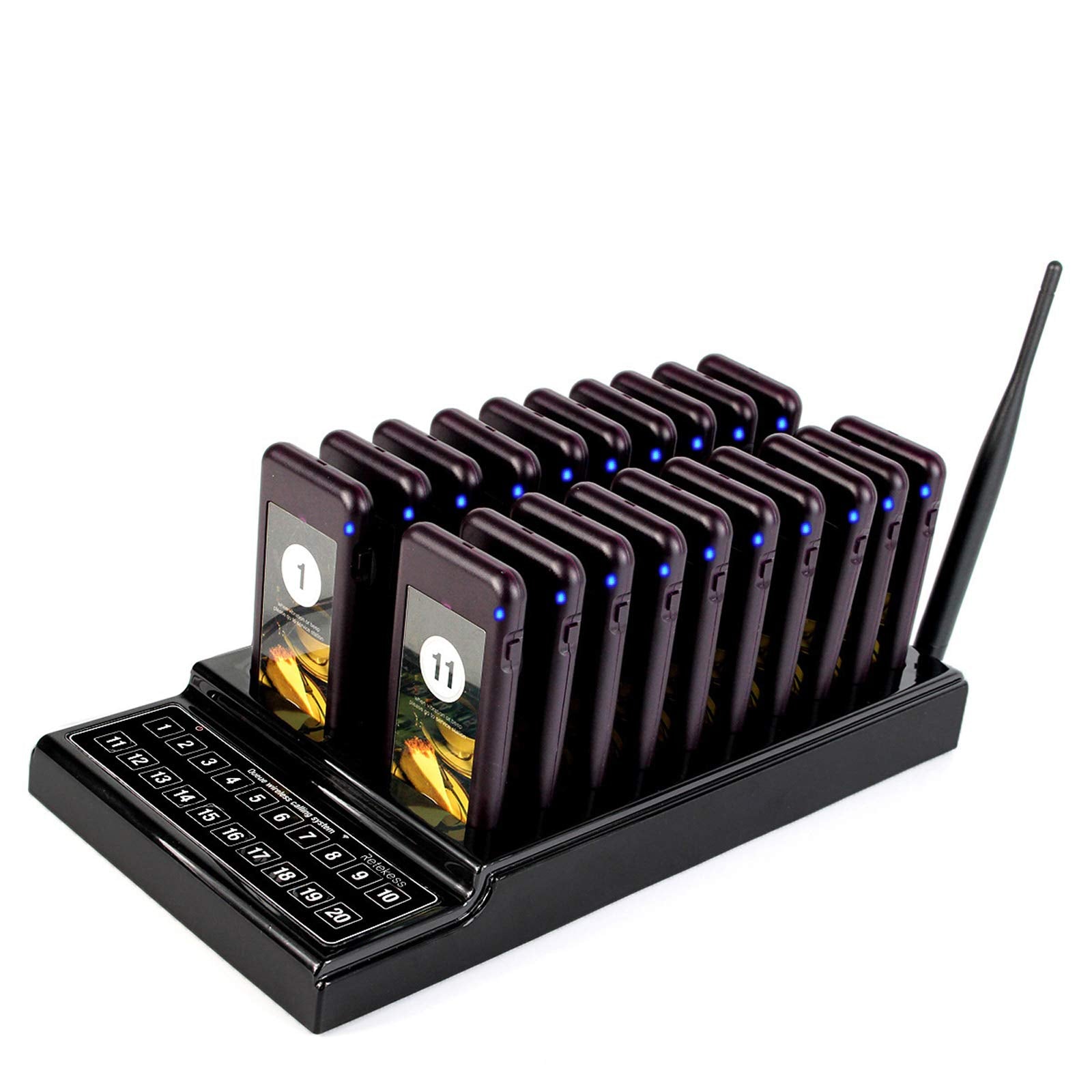 Retekess T111 Restaurant Pager System, Buzzers for Restaurant, 500M Long Range, Replaceable Sticker, 20 Food Buzzers for Food Tr