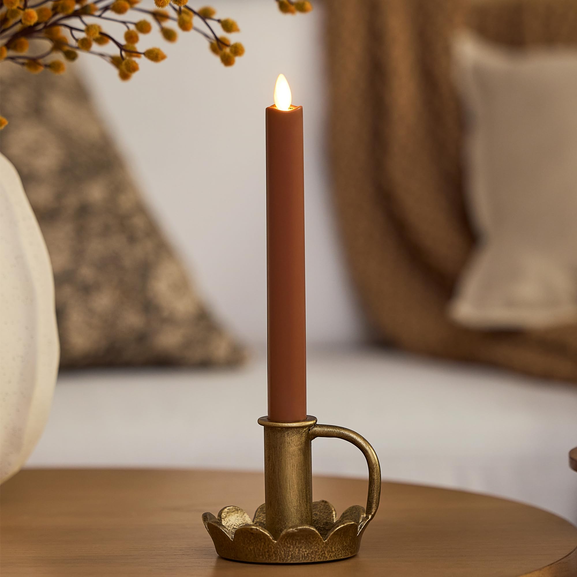 Luminara Flameless Candle Taper (1 x 9.5) Melted Top Real Wax Unscented Remote Ready Timer (Caramel Caf  )