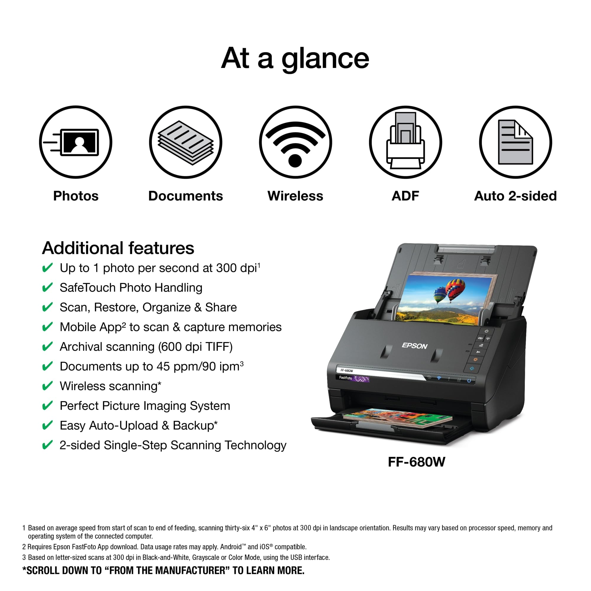 Epson Fastfoto Ff-680W Wireless High-Speed Photo And Document Scanning System, Black