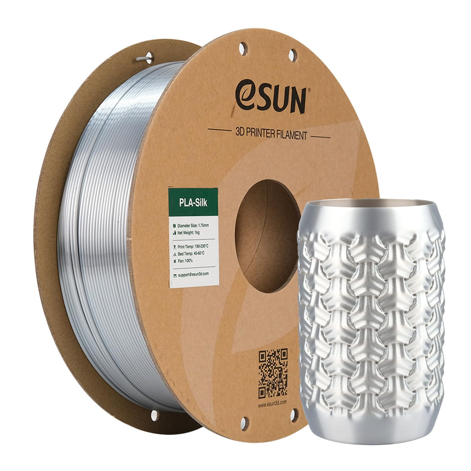 eSUN Silver Silk PLA Filament Silky Shiny 3D Printing PLA Filament 1.75mm Dimensional Accuracy +/- 0.03mm, 1kg Carboard Spool (2
