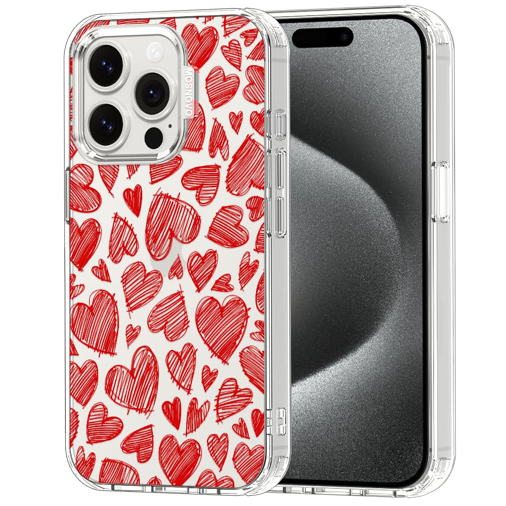 MOSNOVO for iPhone 15 Pro Case, Shockproof Military-Grade Protection 6.6ft Drop Tested, Clear Phone Case for iPhone 15 Pro, Red 