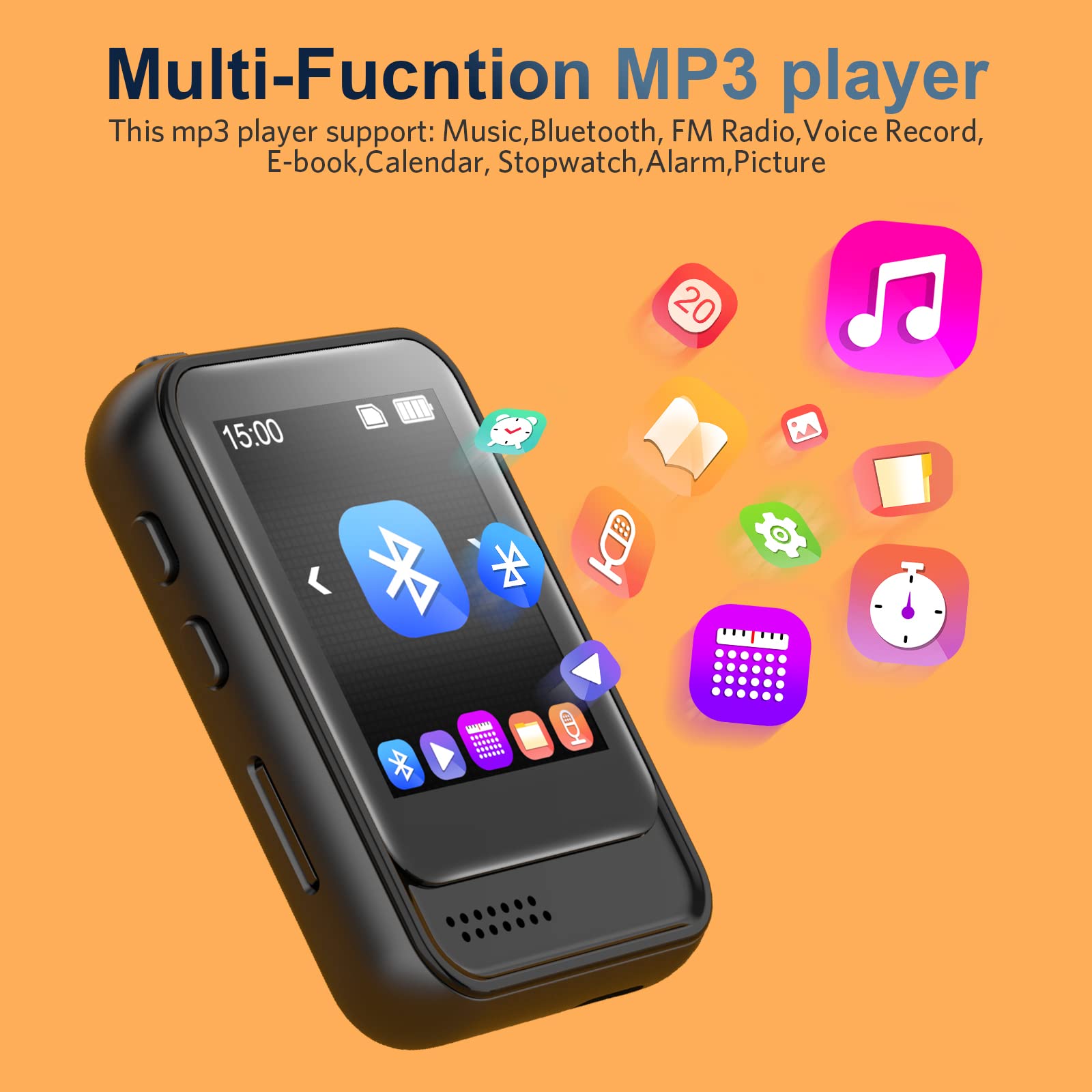 32Gb Mp3, Mp4 Player With Bluetooth For Running, Portable Music Player Built In Micro Sd Card Slot And Hd Speaker Support Fm Rad