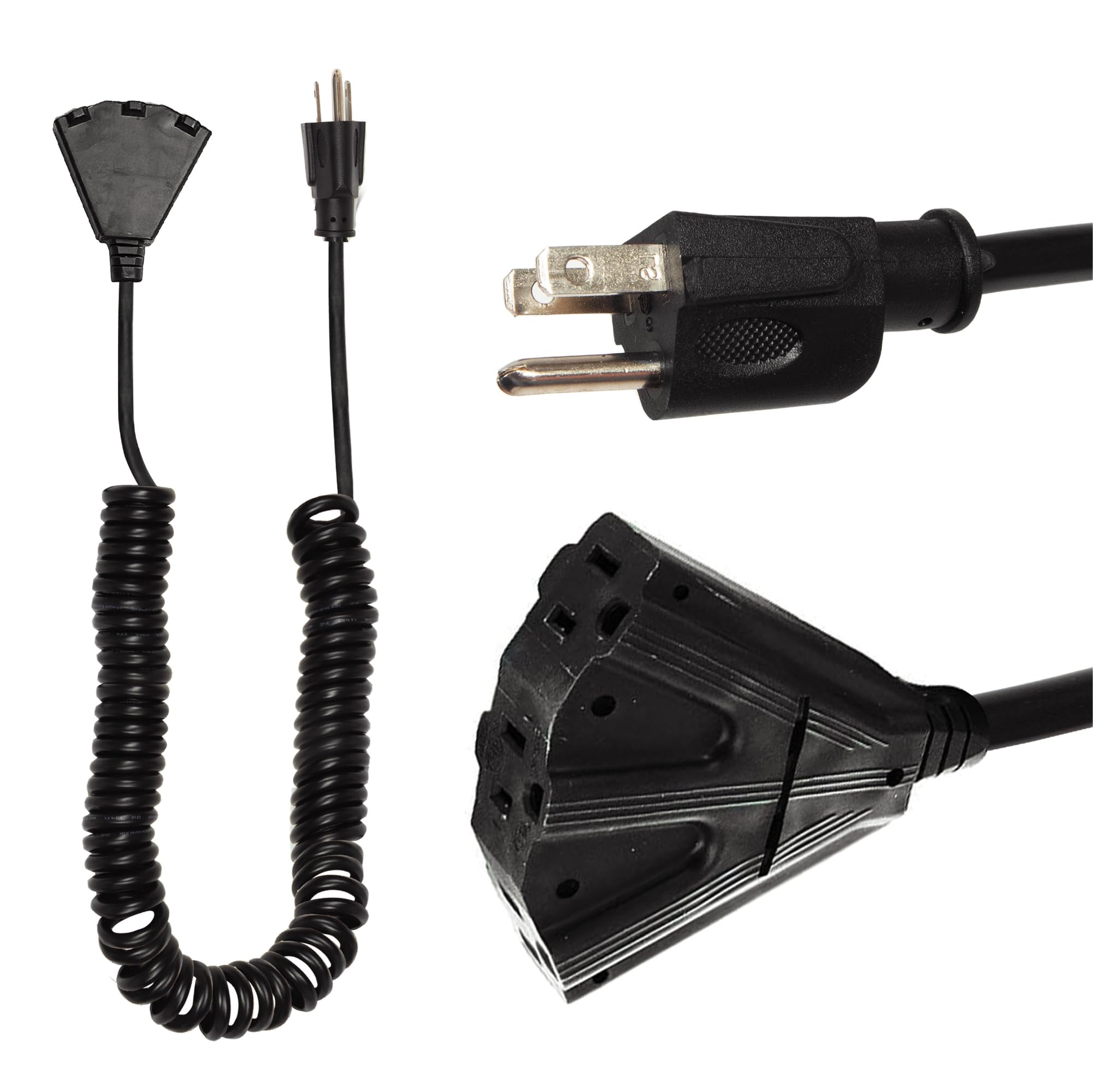 Iron Forge Cable 3 Outlet Black Outdoor Coiled Extension Cord 6 Ft, 16/3 Sjeow Oil Resistant & Flame Retardant Power Cord 13 Amp