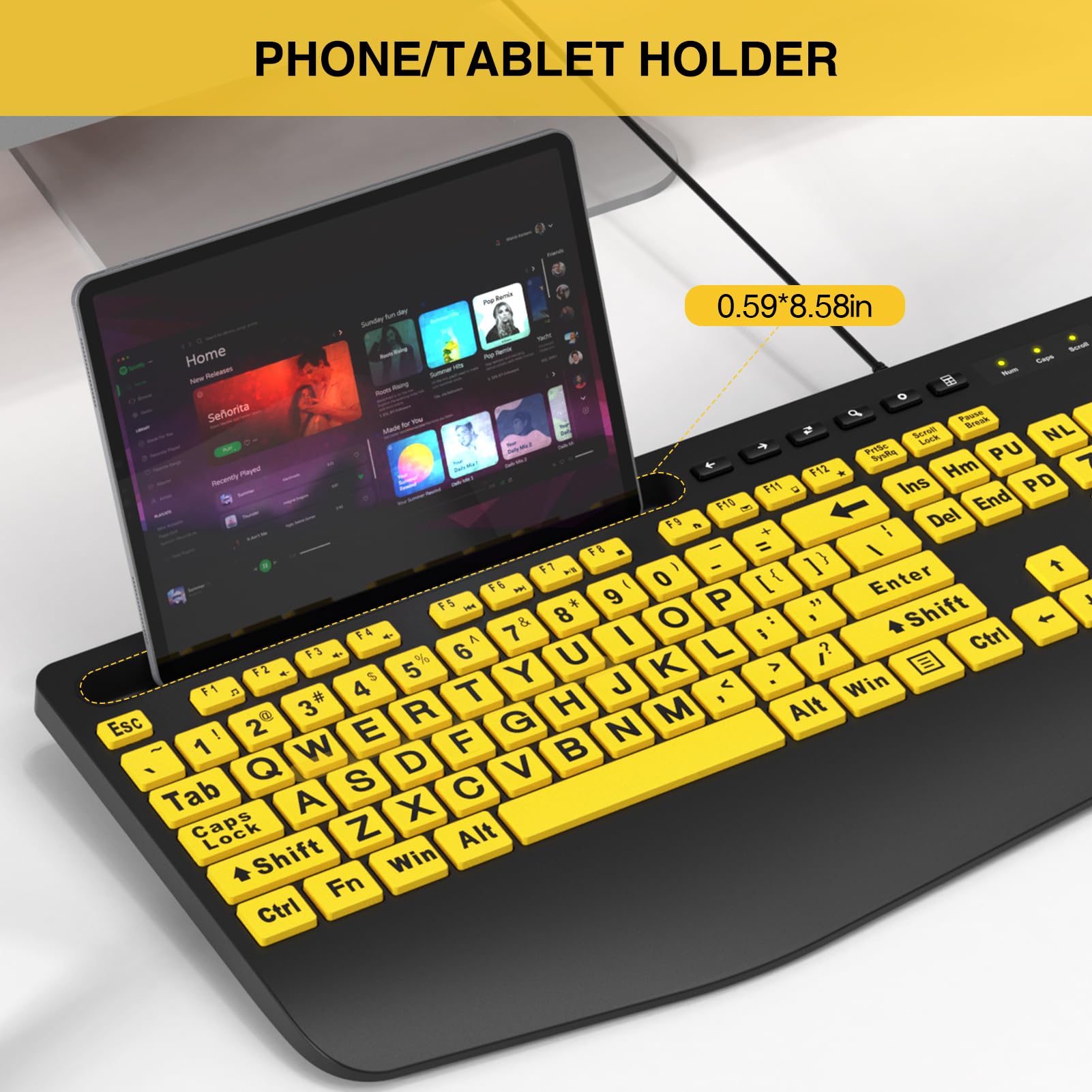 Sablute Large Print Keyboard Wired Computer Keyboards With Wrist Rest, Phone Holder, Big Letters Easy To Read Compatible Windows
