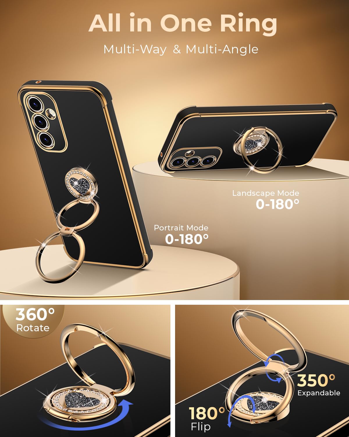 Xyz For Galaxy A54 5G Case With Stand, For Samsung Galaxy A54 5G Case With Double Ring, Women Girls Bling Luxury Protective Phon