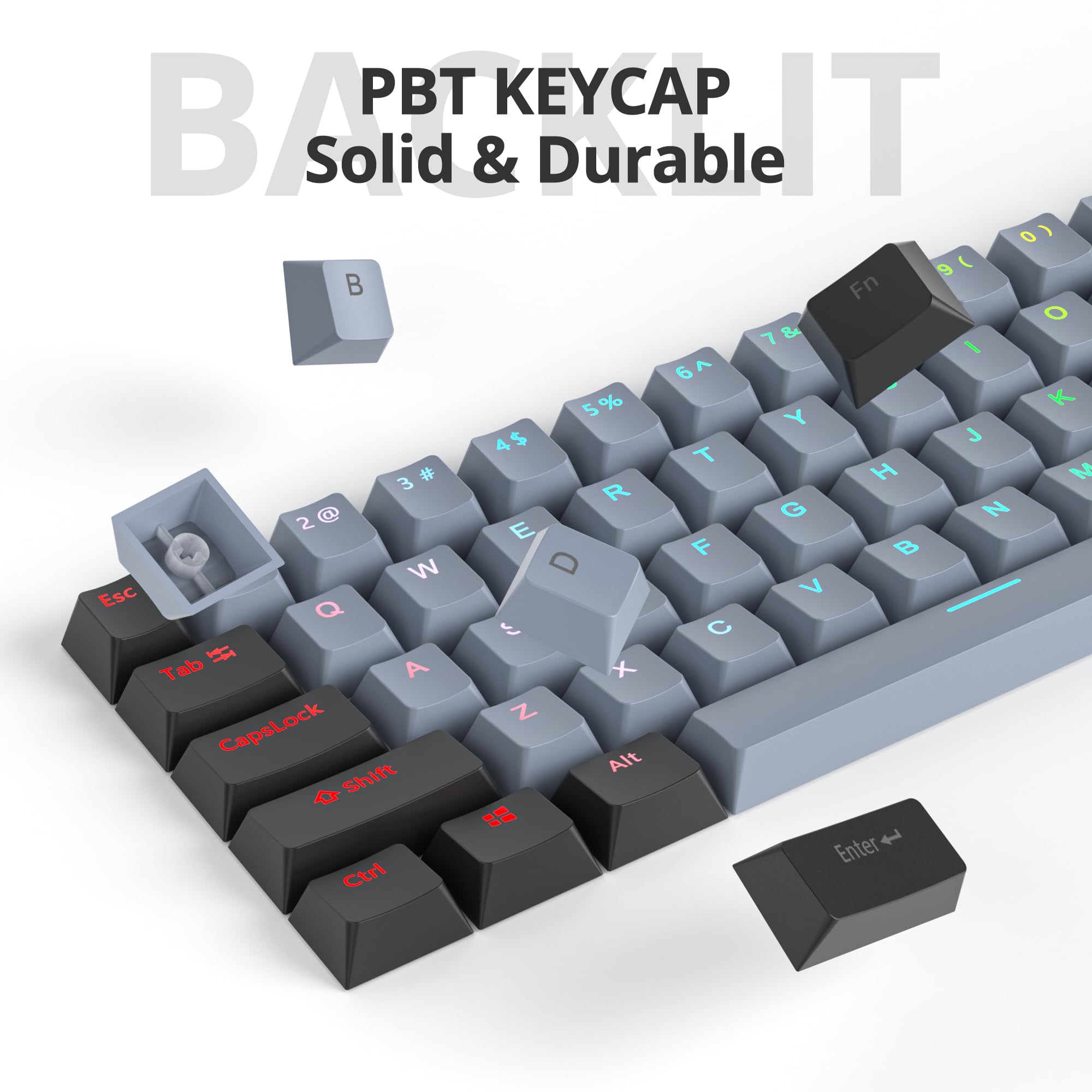 Guffercty Kred 61 Keys Pbt 60% Keycaps 60 Percent Shine Through Oem Profile Keycaps Backlit Us Layout For 60% Mechanical Keyboar