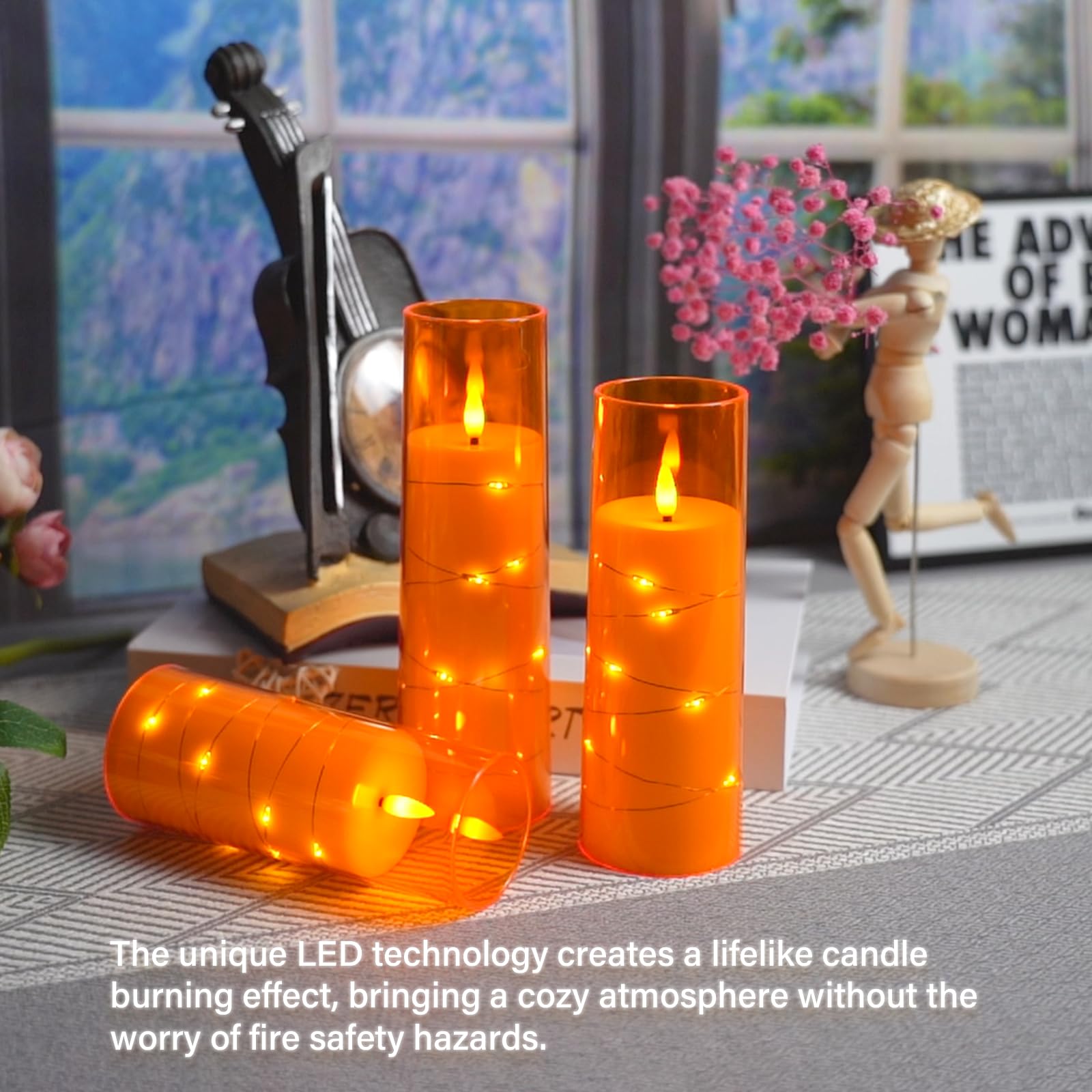 Flameless Candles With Embedded Star String, Battery Operated Led Pillar Candles With Timer And Remote Control,Home Decorating F