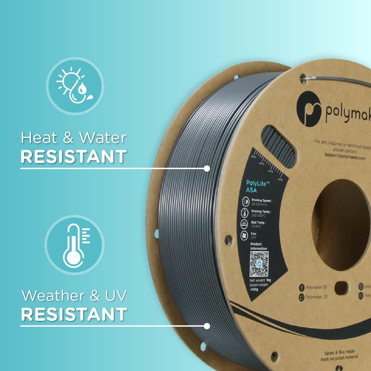 Polymaker Asa Filament 1.75Mm Dark Grey, 1Kg Asa 3D Printer Filament, Heat & Weather Resistant   Asa 3D Filament Perfect For Pri