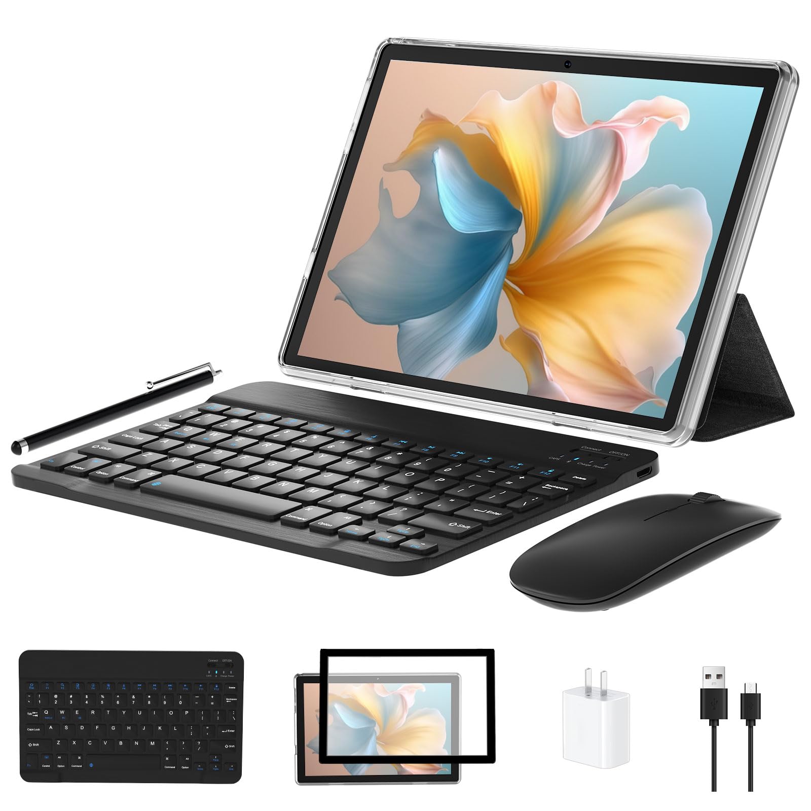10 Inch Android 13 Tablet, 8Gb Ram 64Gb Rom 1Tb Expand, 2 In 1 Tablets With Keyboard, Case, Mouse, Stylus, 1280X800 Ips Touch Sc