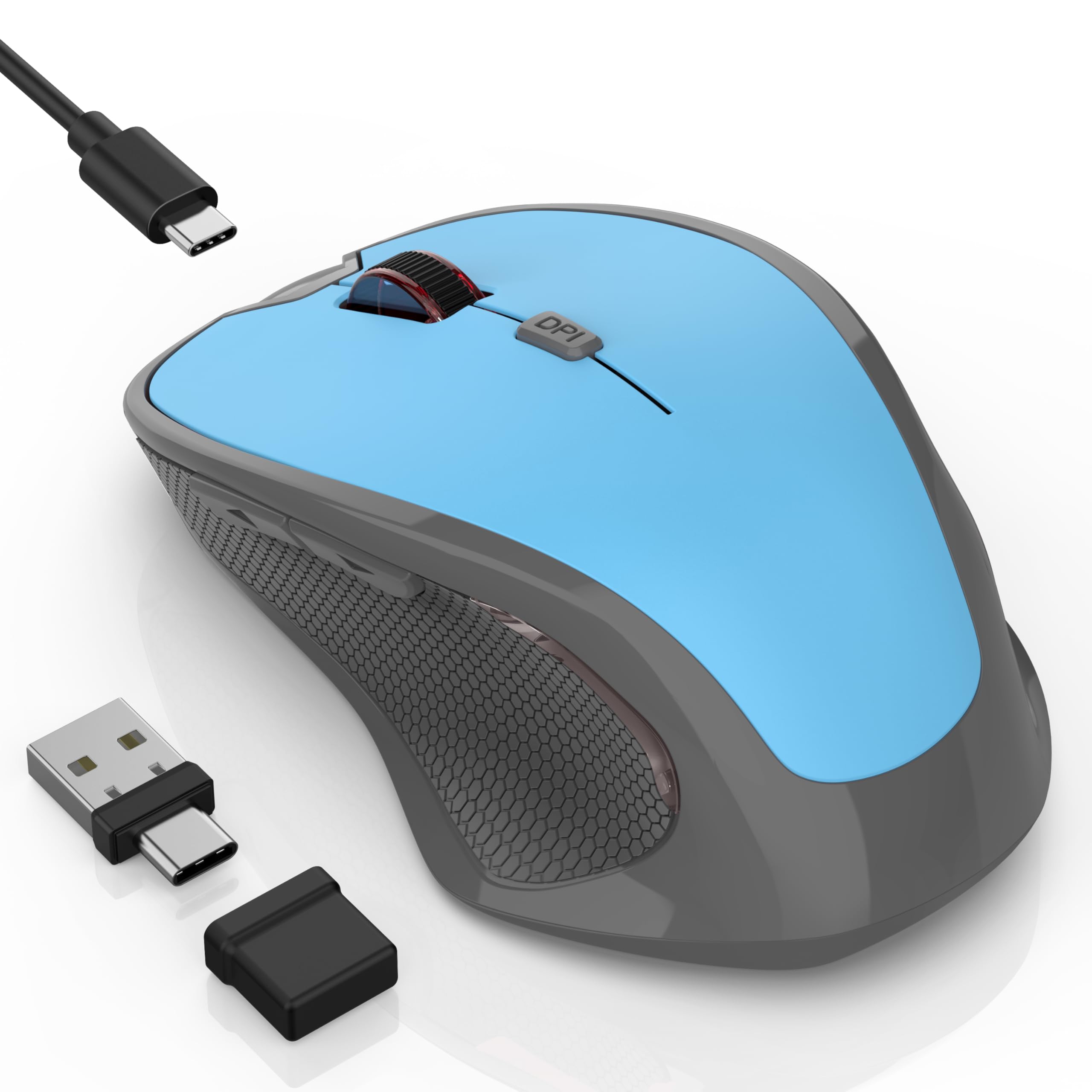 FYBC Wireless Bluetooth Mouse for iPad Pro MacBook, Ergonomic Rechargeable Mice with Jiggler Mode, 2Mode Bluetooth 5.2/3.0 & 2.