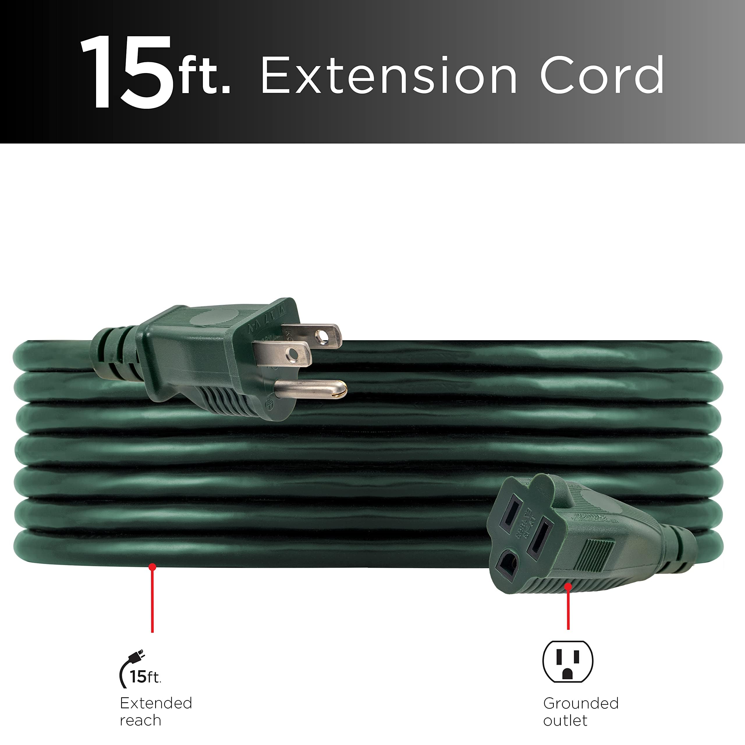 Ultrapro Outdoor Extension Cord, 15 Ft, Heavy Duty Extension Cord, Ul Certified 3 Prong Extension Cord, 16 Awg 125 Vac Extension