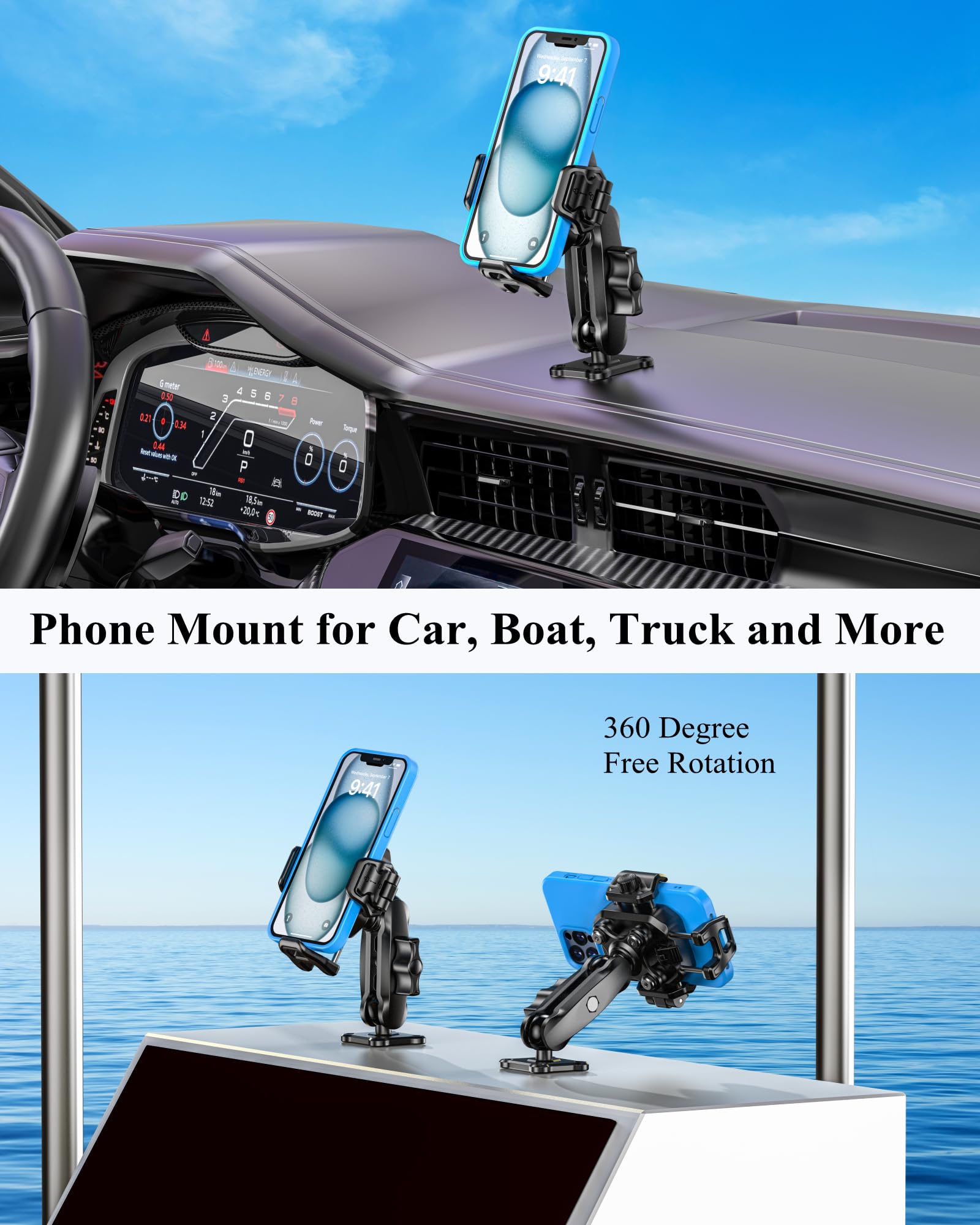 Brcovan Anti-Theft Phone Mount Holder With Vibration Dampener [1S Lock & Release] [Camera Friendly] With Aluminum Medium Arm & S