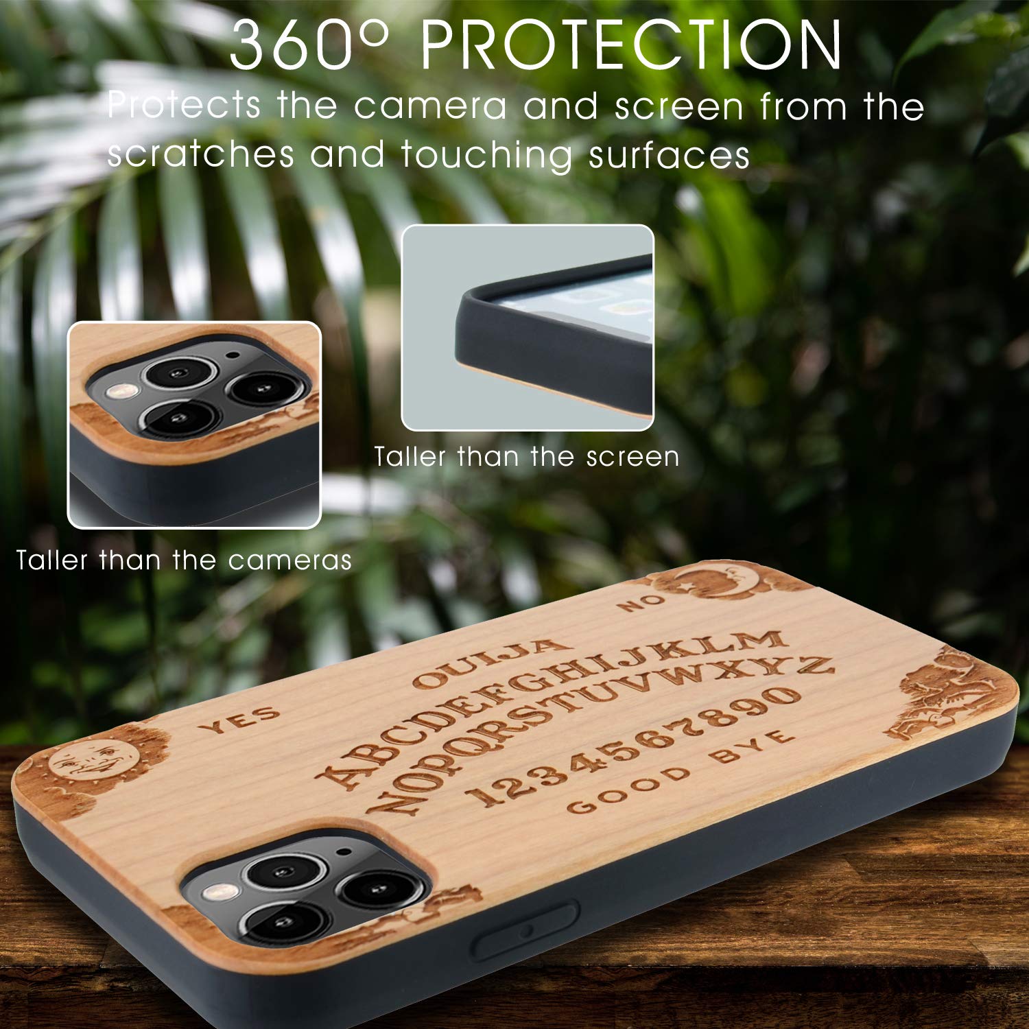 Iproductsus Compatible With Iphone 13 (6.1'') Ouija Board Phone Case And Screen Protector, Cool & Unique Real Cherry Wooden Engr