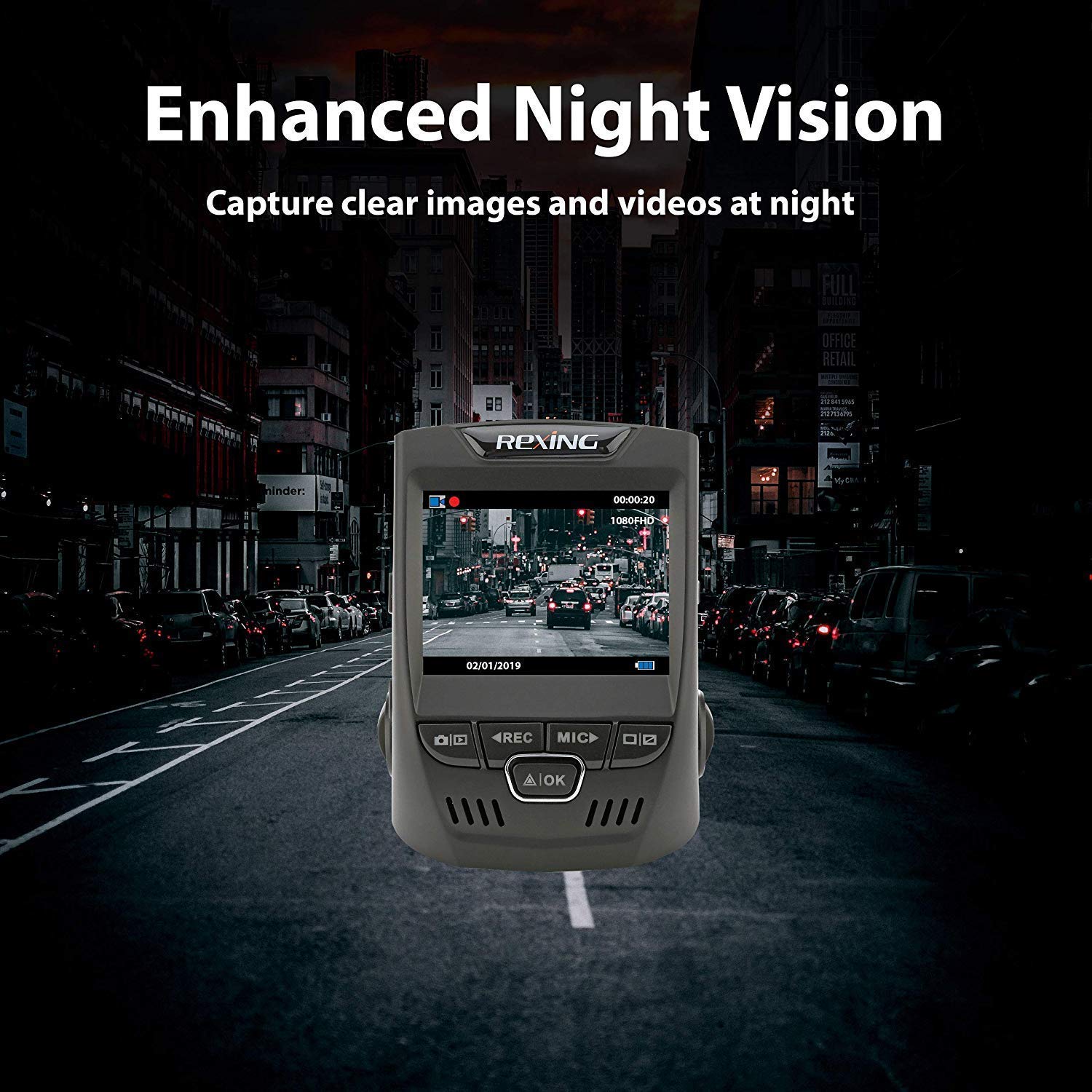 Rexing V1 Basic Dash Cam 1080P Fhd Dvr Car Driving Recorder, 2.4'' Lcd Screen 170Wide Angle, G Sensor, Wdr, Parking Monitor, Loo