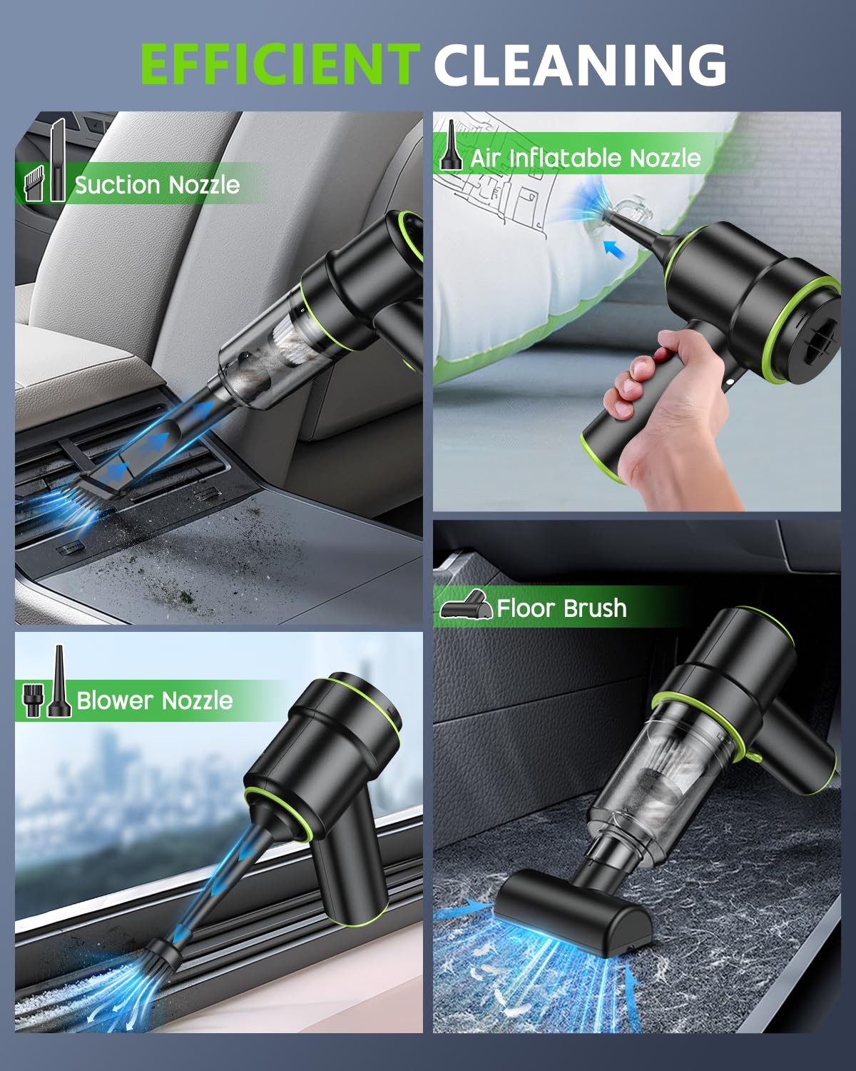 Codn Handheld Car Vacuum Portable Cordless 12000Pa, 2 In 1 Handheld Vacuum Cleaner And Air Duster With Multi Nozzles And Led Lig