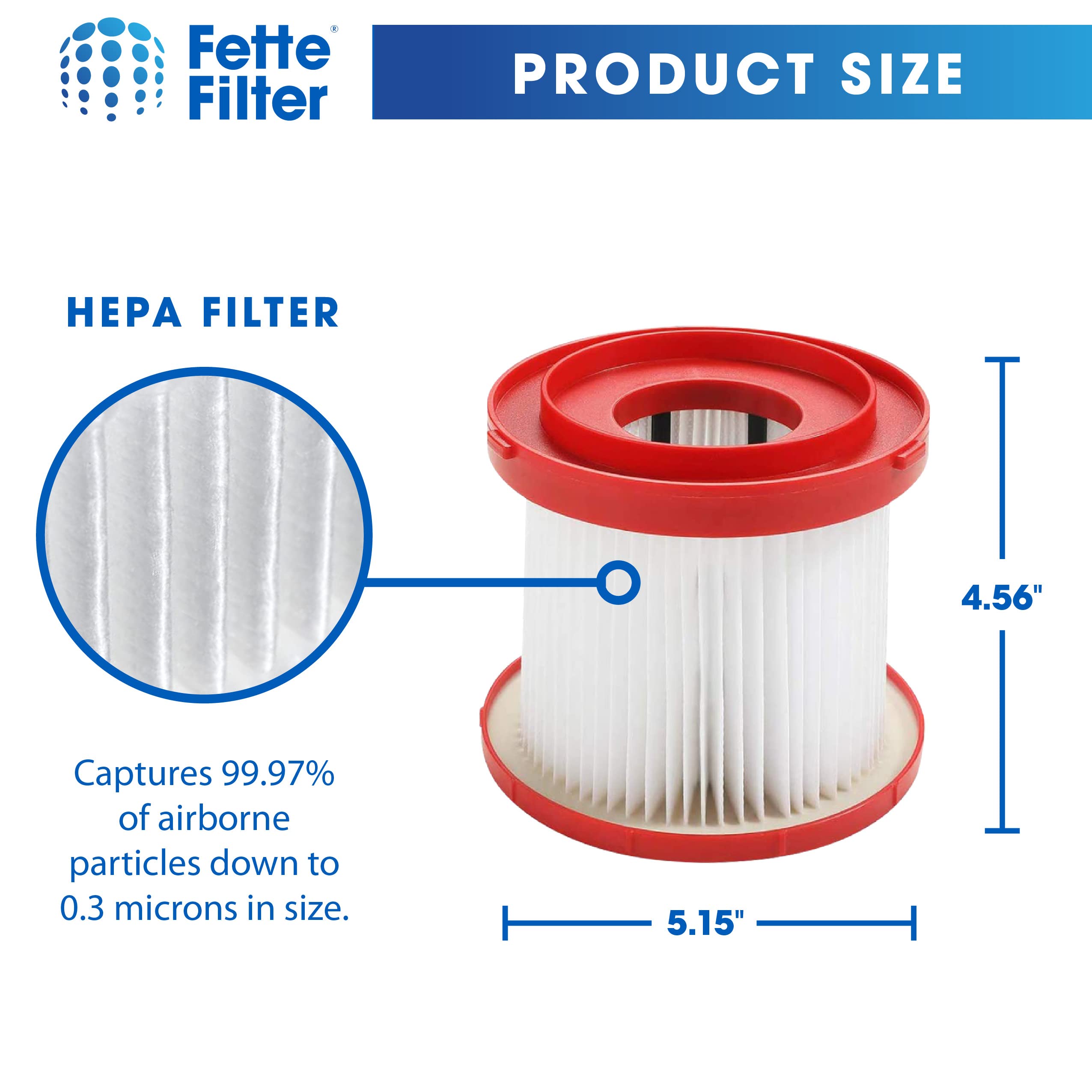 Fette Filter  Hepa Wet Dry Vacuum Filter Compatible With Milwaukee 49 90 1900 For Gallon Wet/Dry Vacuum M18 2 Gallon (0880 20),