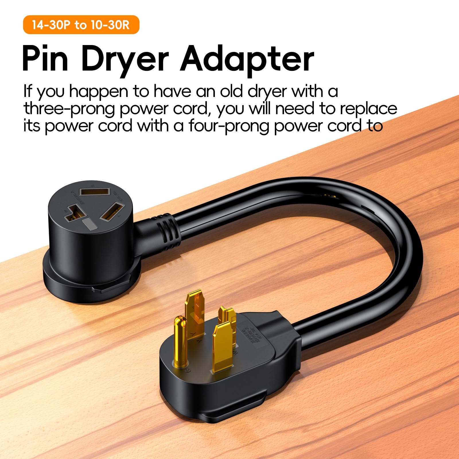 1.5Ft Dryer Outlet Adapter,3 Prong To 4 Prong Dryer Adapter, Nema 14 30P Male To 10 30R Female, Dryer Cord Adapter 4 To 3 Prong,