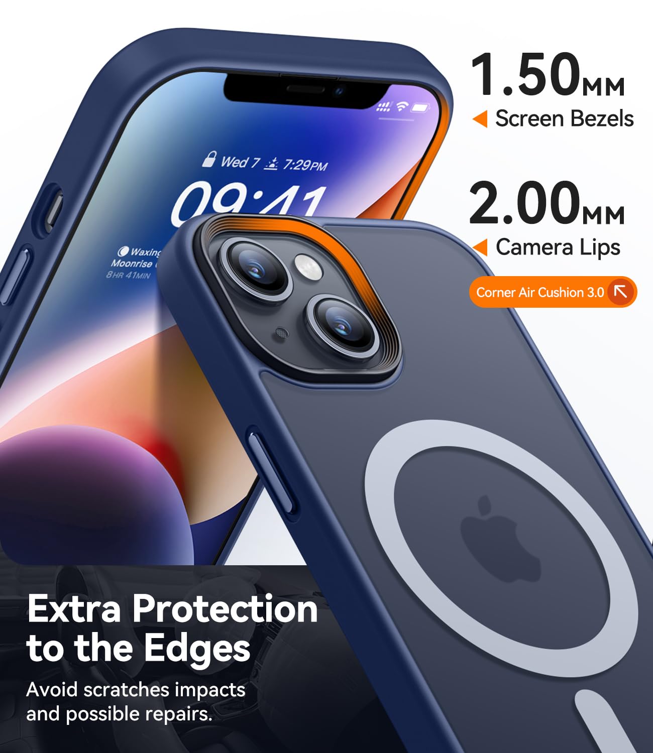 Canshn For Iphone 14 Case/Iphone 13 Case, Compatible With Magsafe, Translucent Matte Back Slim Shockproof Phone Cover, Deep Blue