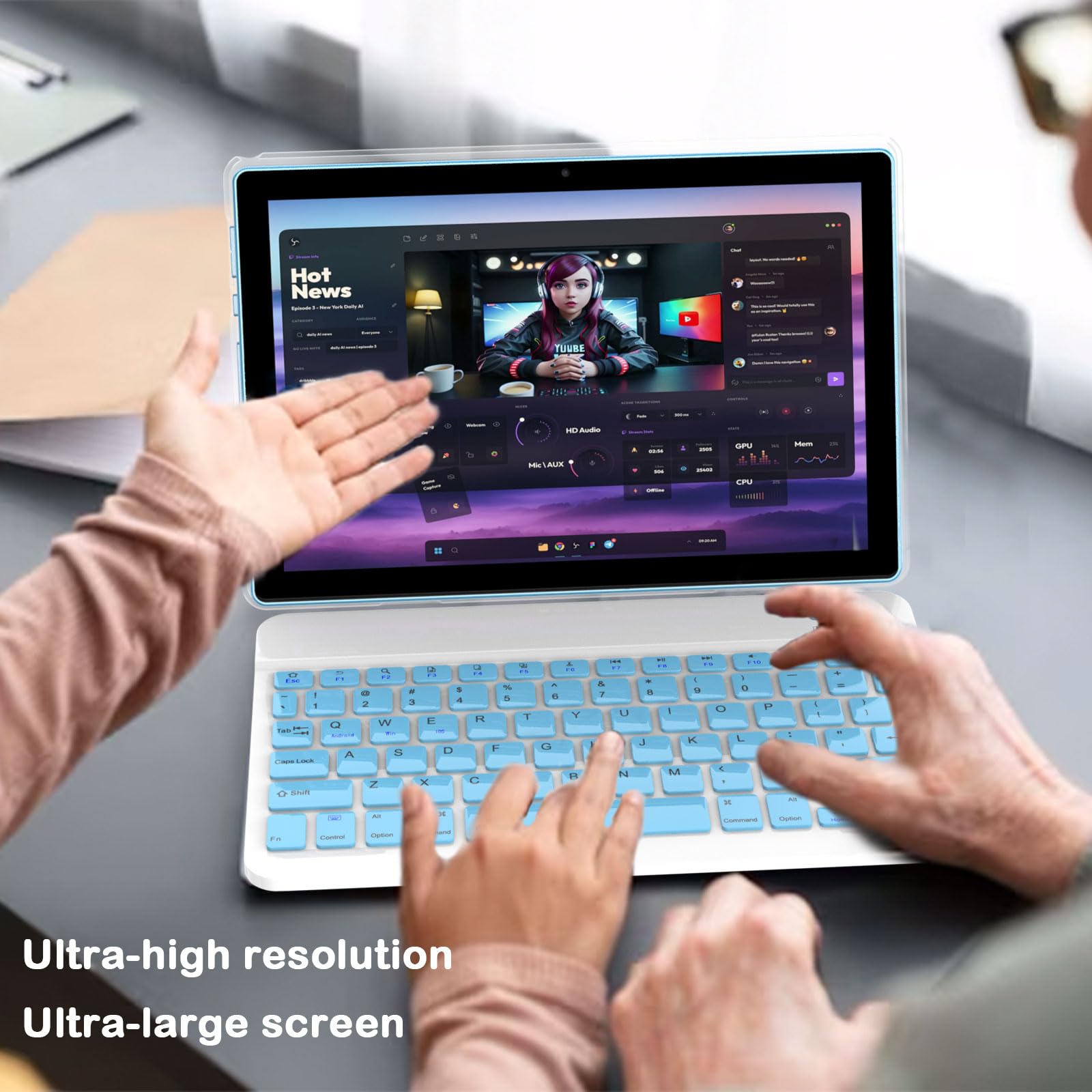 10 Inch Android 13 Tablet, 2 In 1 Tablets With Keyboard/ Case/ Mouse/ Stylus, 10Gb Ram+64Gb Rom+512Gb Expand Tablet, 1280*800 Ip