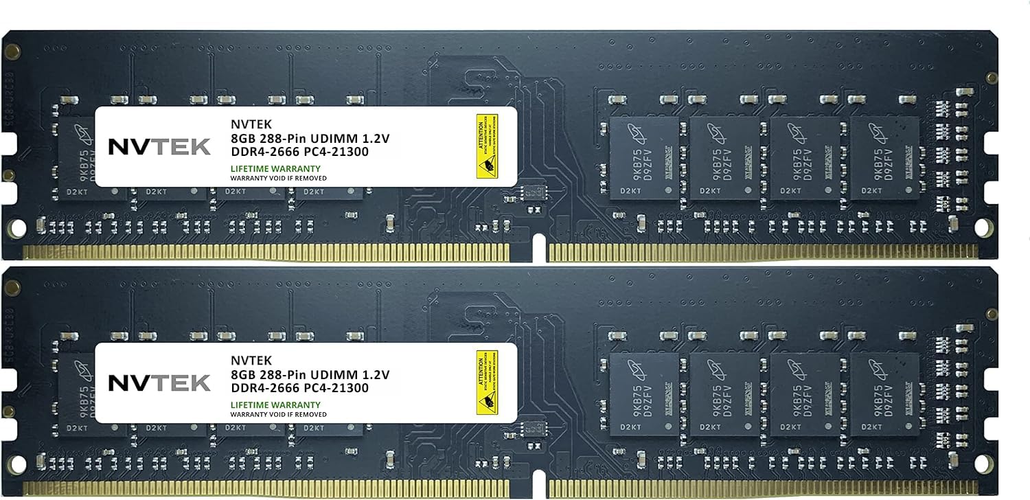 Nvtek 16Gb (2X8Gb) Ddr4 2666Mhz Pc4 21300 1Rx8 1.2V 288 Pin Non Ecc Unbuffered Udimm Desktop Pc Computer Memory Kit