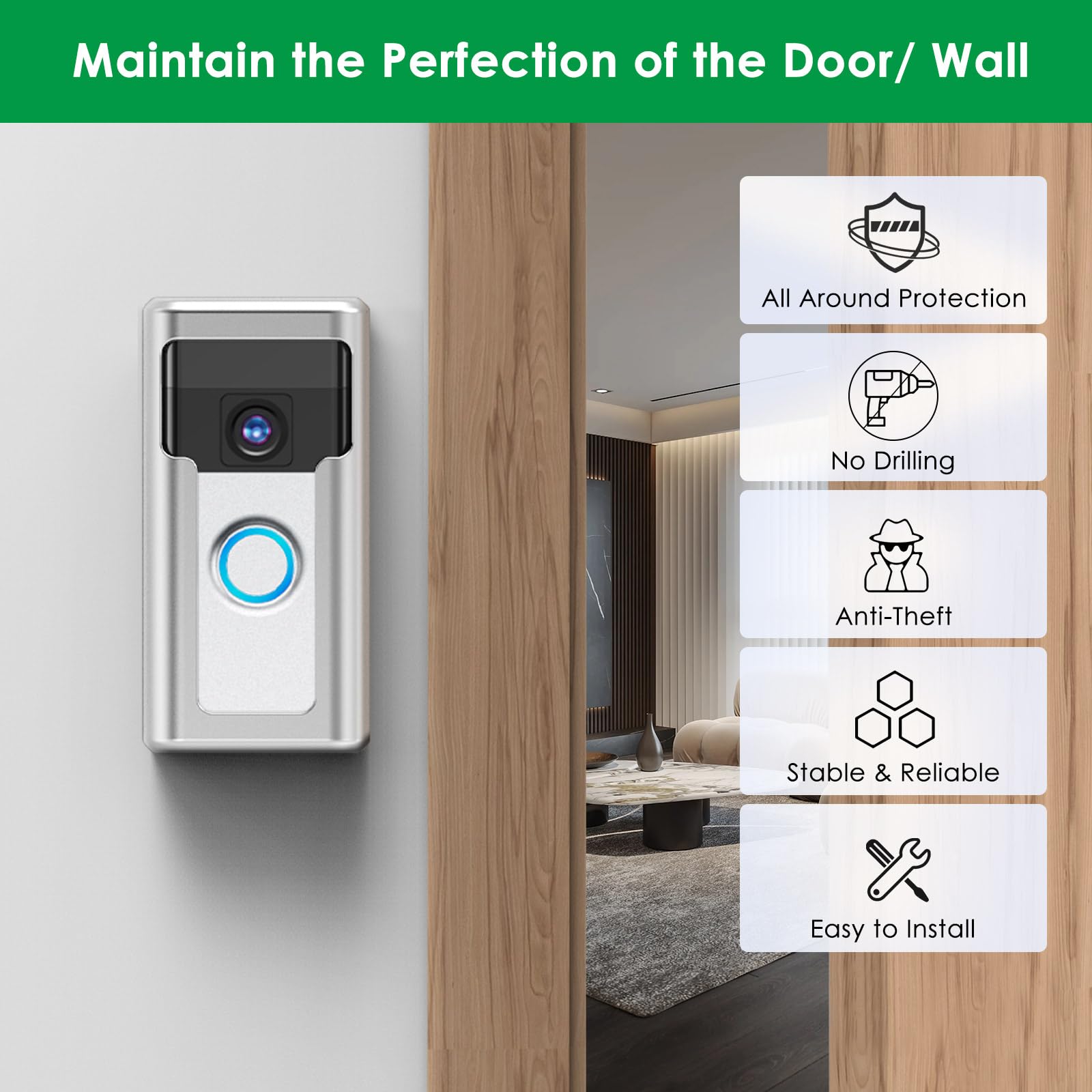 Liwin All Metal Adhesive Video Doorbell Mount Compatible With Ring/Blink Wireless Video Doorbell, No Drill Mounting Bracket Wedg