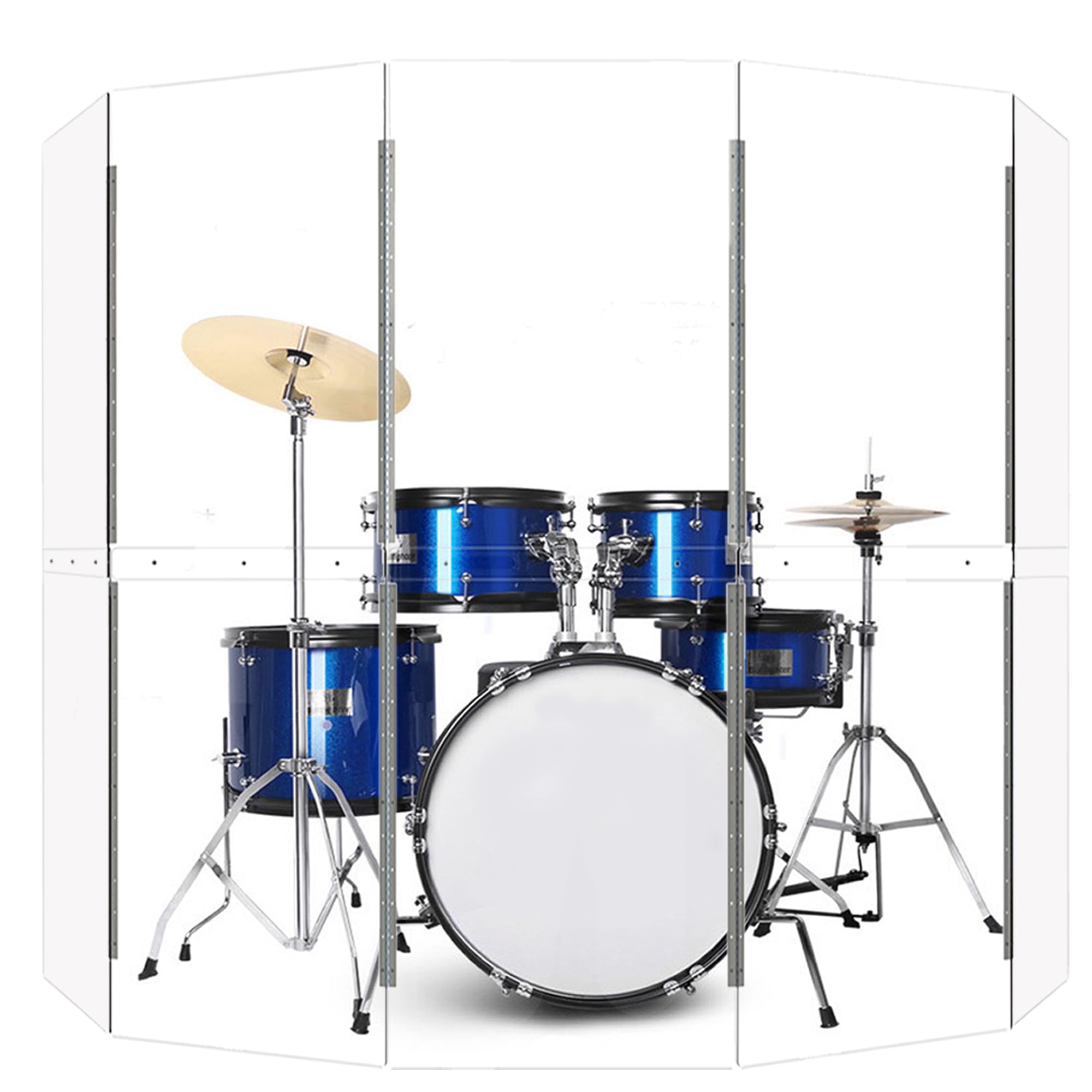 Drum Shield | Portable 5-Panel 2ft x5ft Acrylic Sound Barrier | Full-Length Stainless Steel Hinges | Drum Cage for Home, Church,