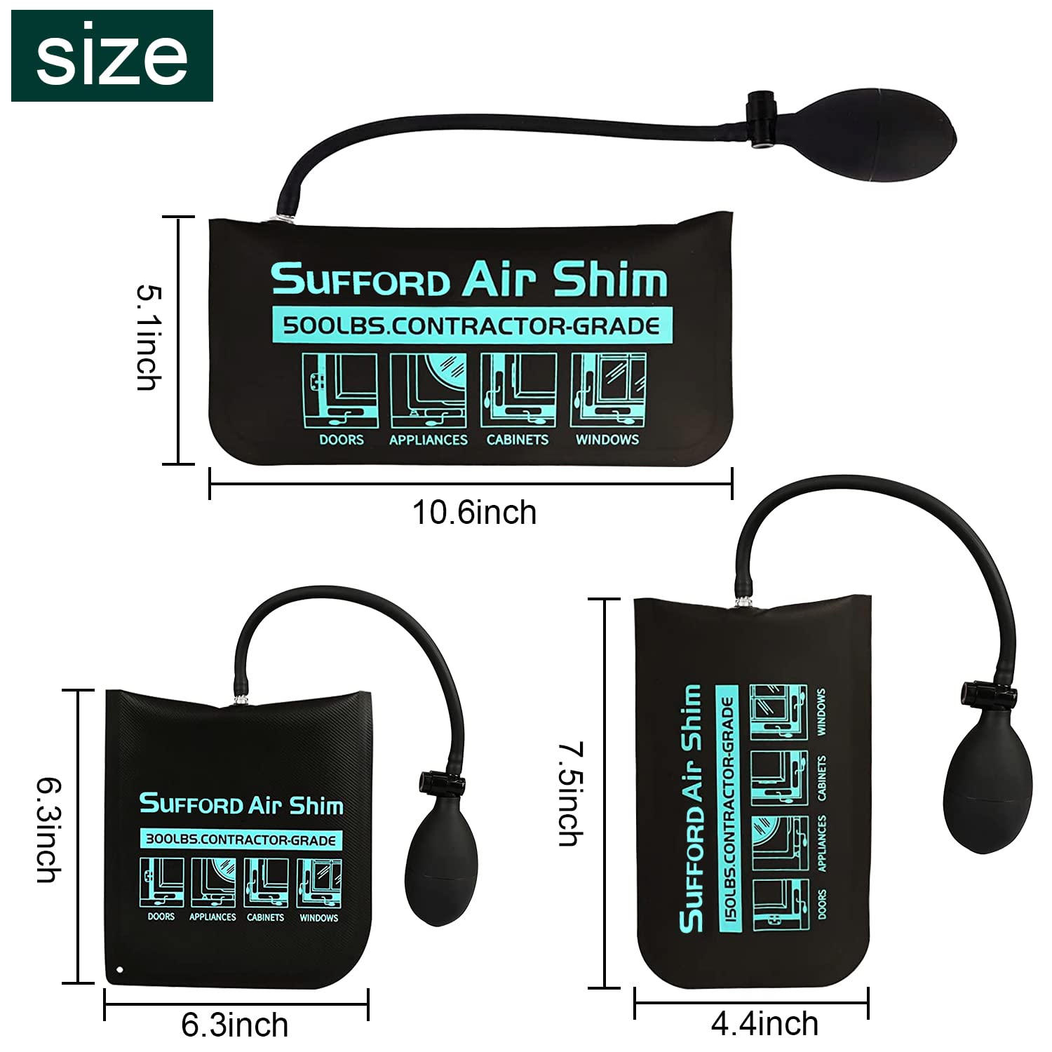 Dinana Air Wedge Bag, 3 Pack Commercial Grade Air Wedge Bag Pump Professional Leveling Kit & Alignment Tool For Cabinet, Applian