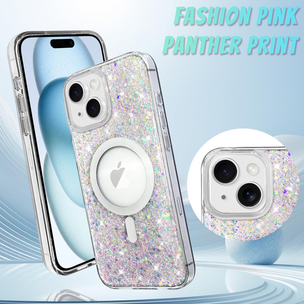 Bonoma For Iphone 15 Plus Case, Sparkly Glitter Bling Back, Magnetic Support For Magsafe Shockproof Case, Crystal And Clear High