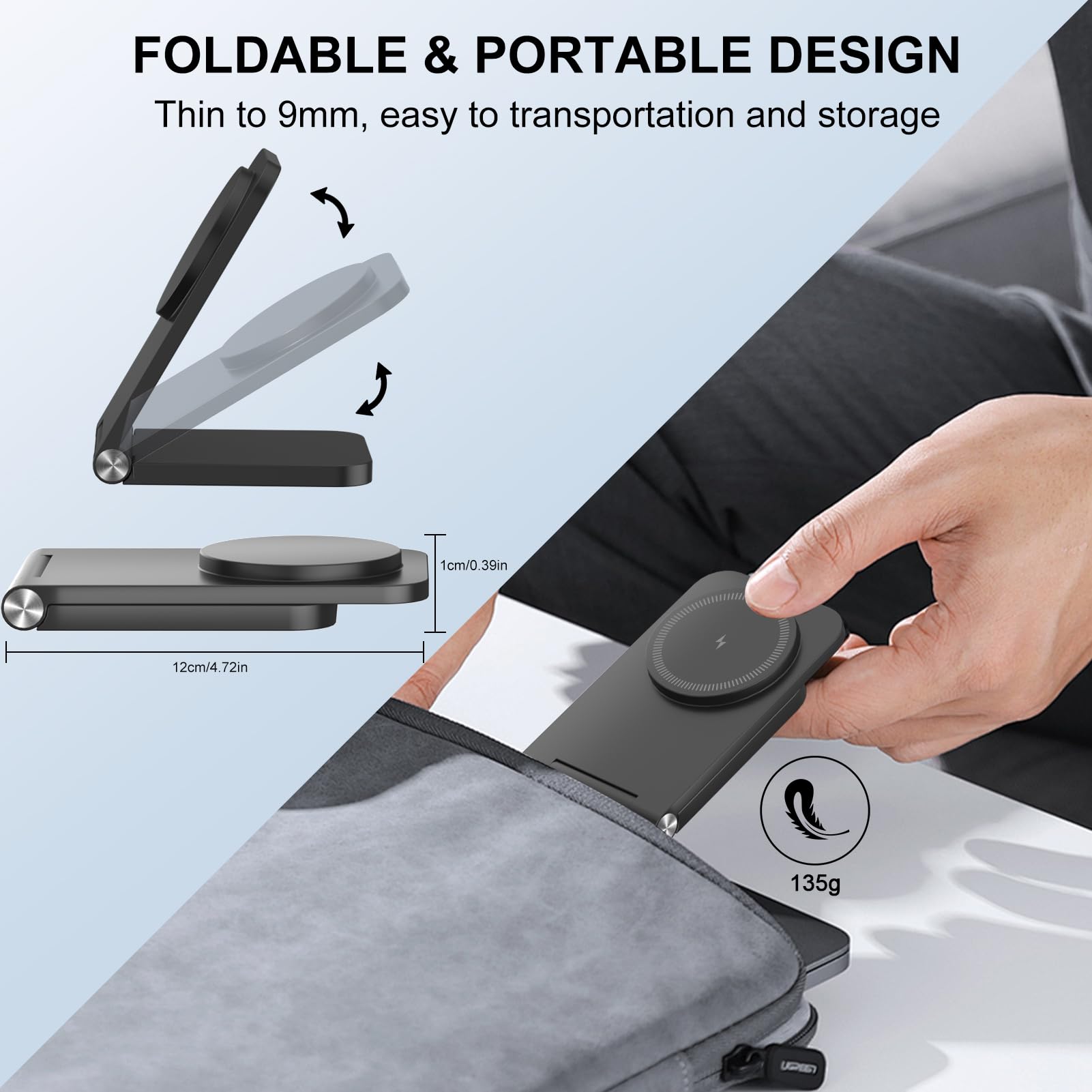 Wireless Charger, Magnetic Foldable Travel Fast Charging Station Stand For Iphone 16 15 14 13 12 Series, Iphone Wireless Mag-Saf