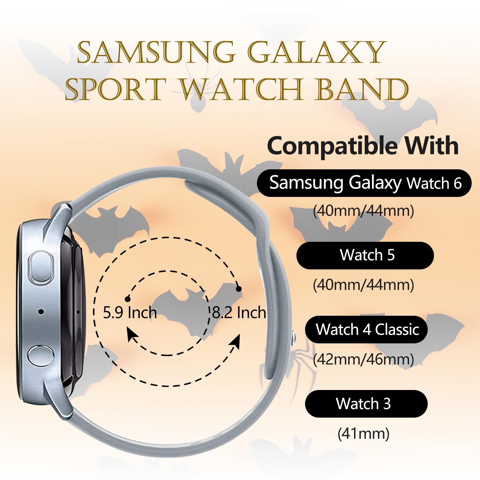 Czhwb Halloween Pumpkin Bats Bands Compatible With Samsung Galaxy Watch 40Mm 41Mm 42Mm 44Mm 45Mm, 20Mm Ghost Spyder Balck Cats P