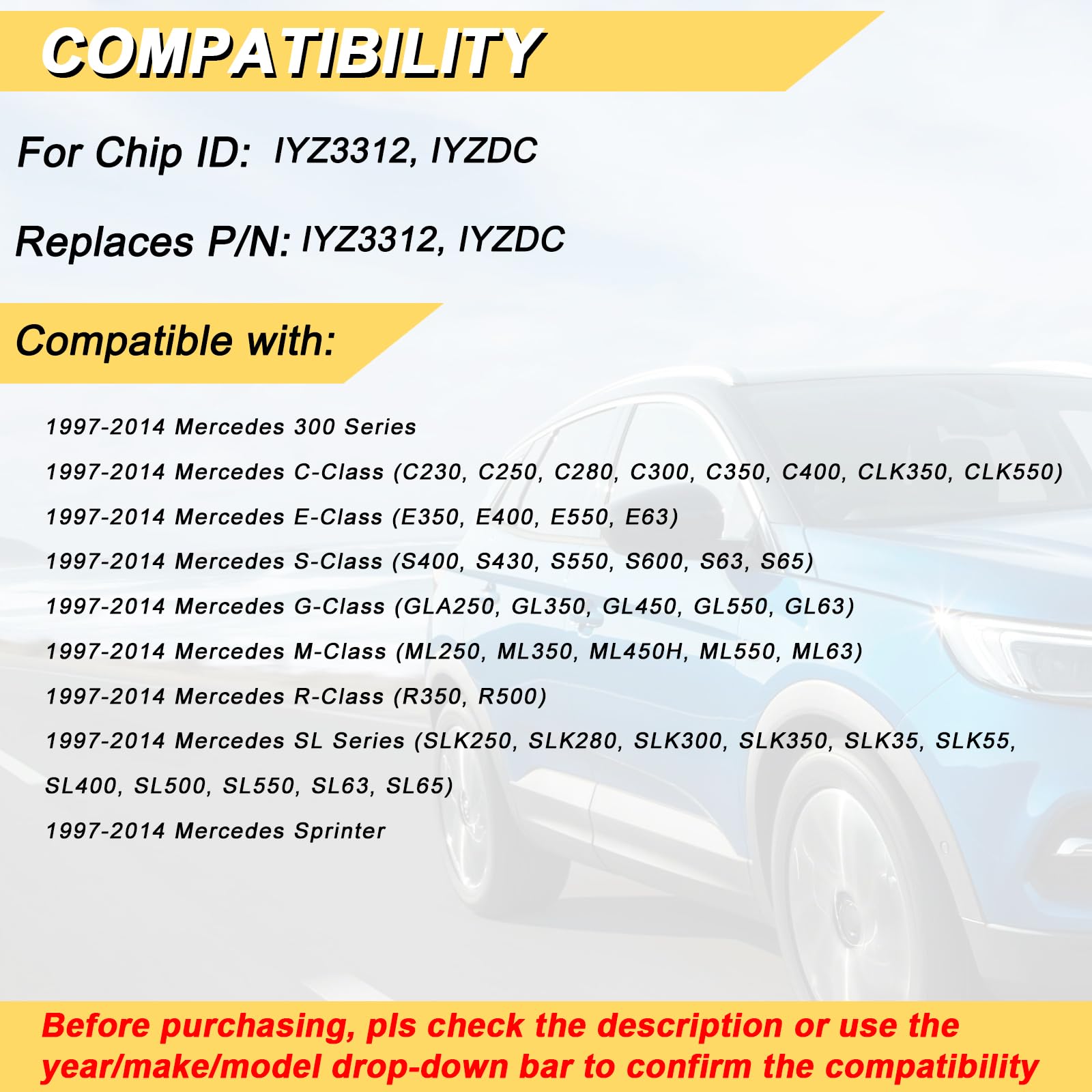 Vurkcy Key Fob Replacement For 1997-2014 Mercedes Benz C Cl E Gl Ml R S Class/ 97-14 Sprinter 300 Sl Series Car Keyless Entry Re