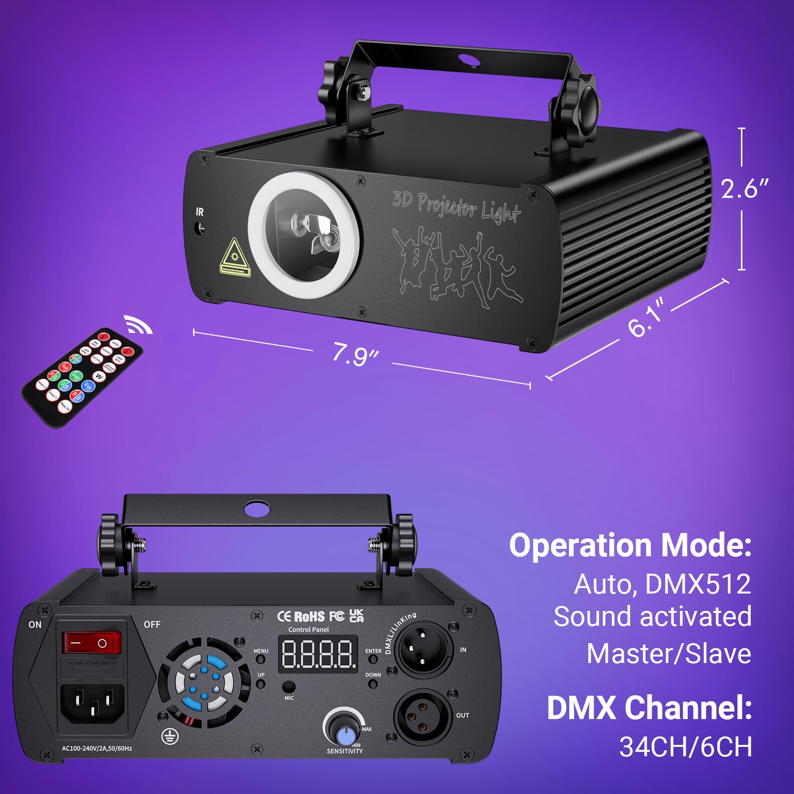 Keobin Dj Laser Lights For Party, Professional 3D Animation Rgb Laser Show Projector, Dmx512 Music Sound Activated Stage Light W