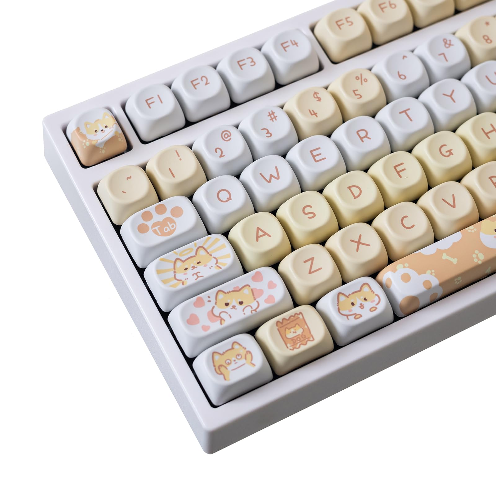 Gk Gamakay 132 Keys Yellow&White Keycaps Set, Moa Profile Pbt Thermal Sublimation Keycap Set For 61/68/75/80/84/87/98/104/108 La