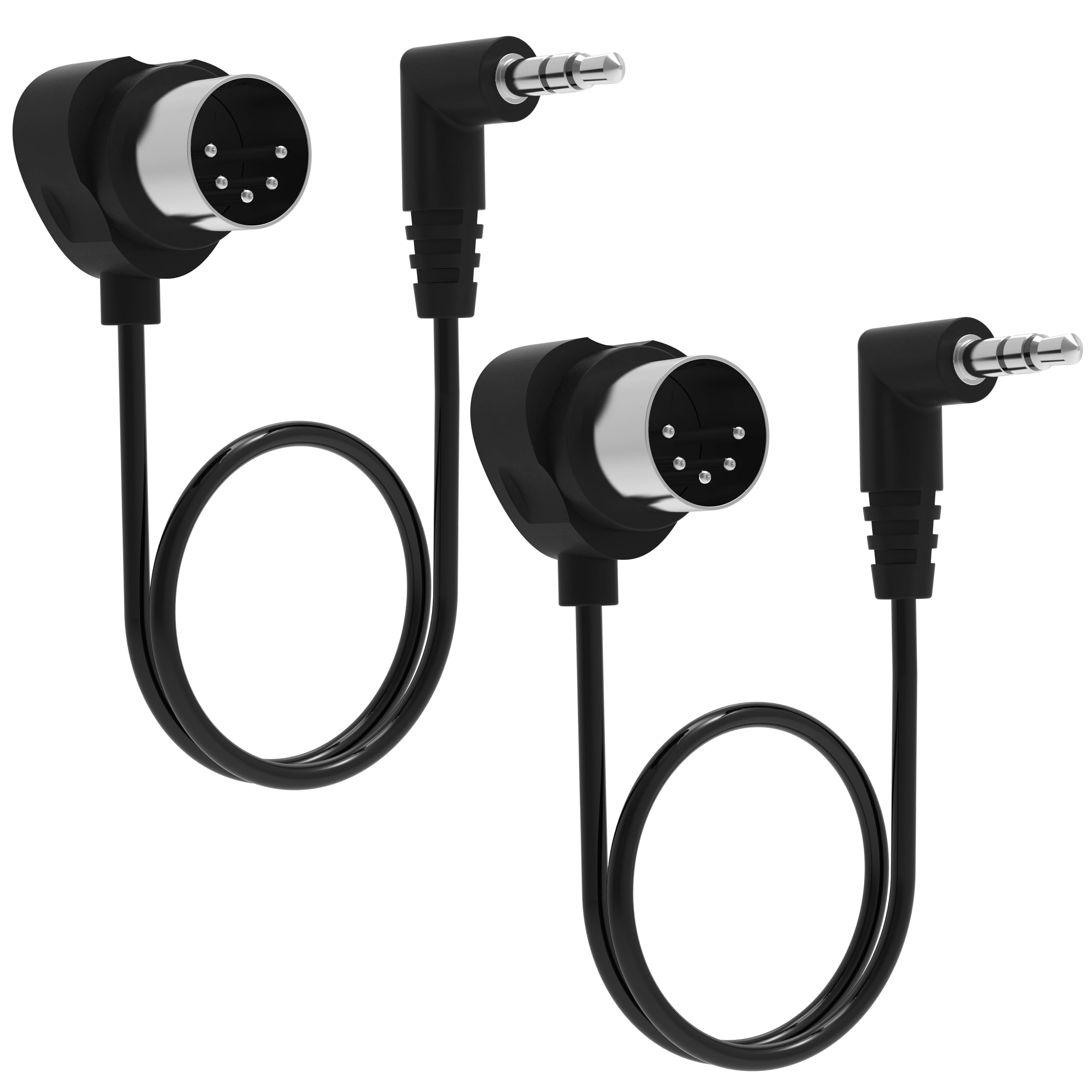 FORE TRS 3.5mm MIDI Cable 2-Pack 1-FT / 30CM Type-A TRS 3.5mm to MIDI 5 Pin Din Cable with Ultra-Small Plugs for Tight Space 2-P