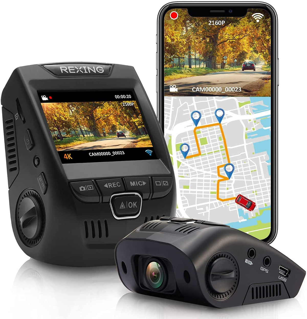 Rexing V1Gw-4K Ultra Hd Car Dash Cam W/Built-In Gps Logger, 2.4'' Lcd Screen,Wi-Fi,170 Wide Angle Dashboard Camera Recorder With