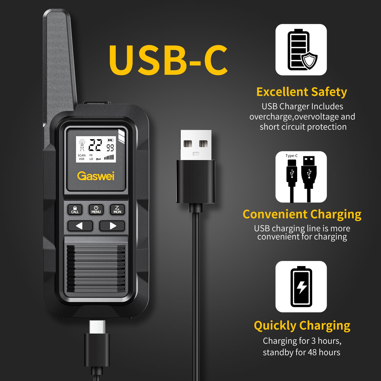 Gaswei G2Pro Heavy Duty Walkie Talkies 2 Watt  Waterproof, Shock Resistant, Long Range & Rechargeable Two Way Radio With Vox Lon