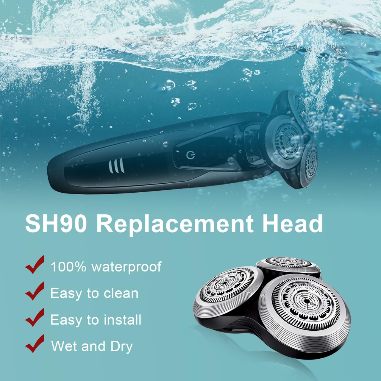 Durimi SH90 Replacement Rotary Heads for Philips Norelco Shavers Series 9000 - Metal Wheel Buckle & Double-Layer Precision Blades, Black