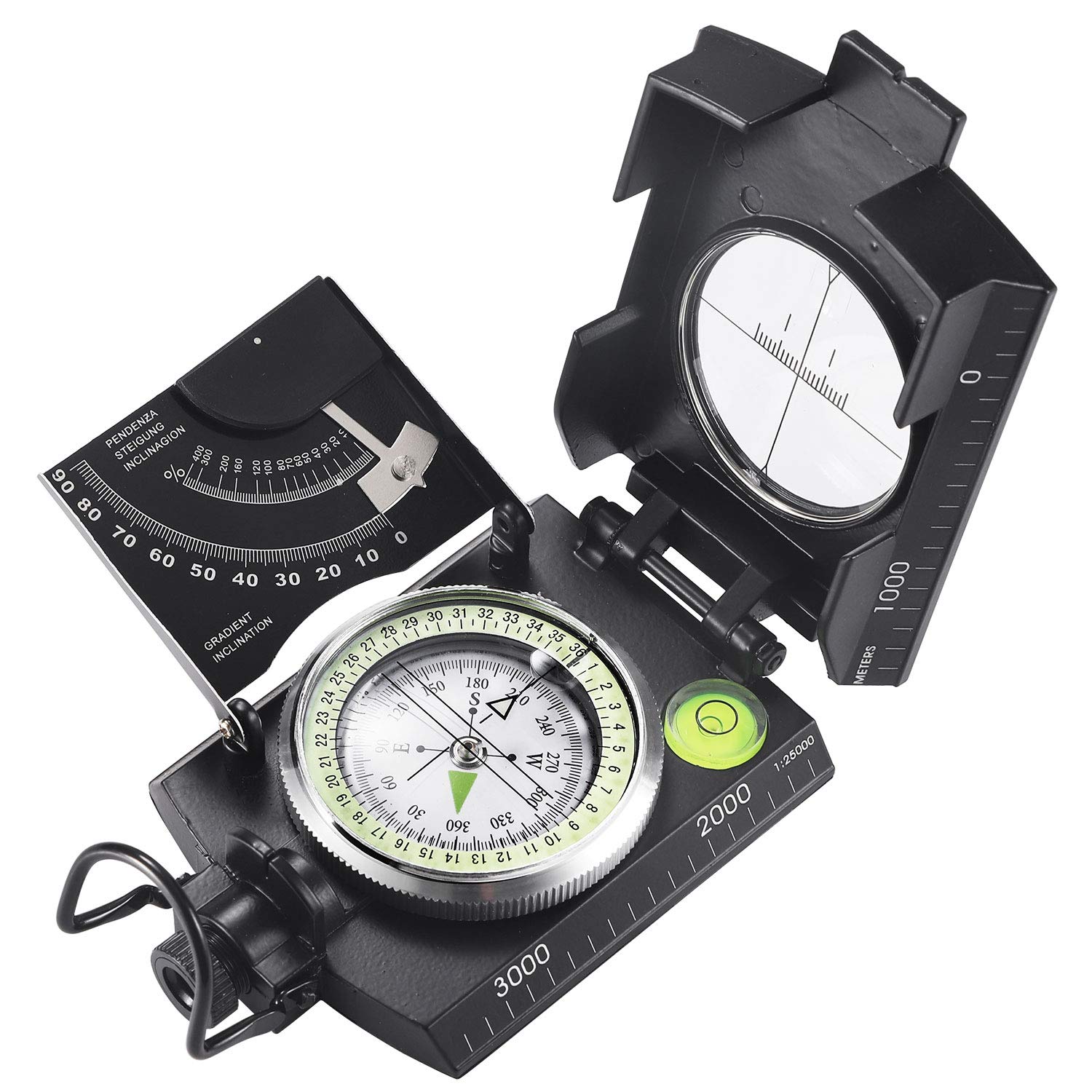 Eyeskey Multifunctional Military Metal Sighting Navigation Compass with Inclinometer | Impact Resistant & Waterproof Compass for