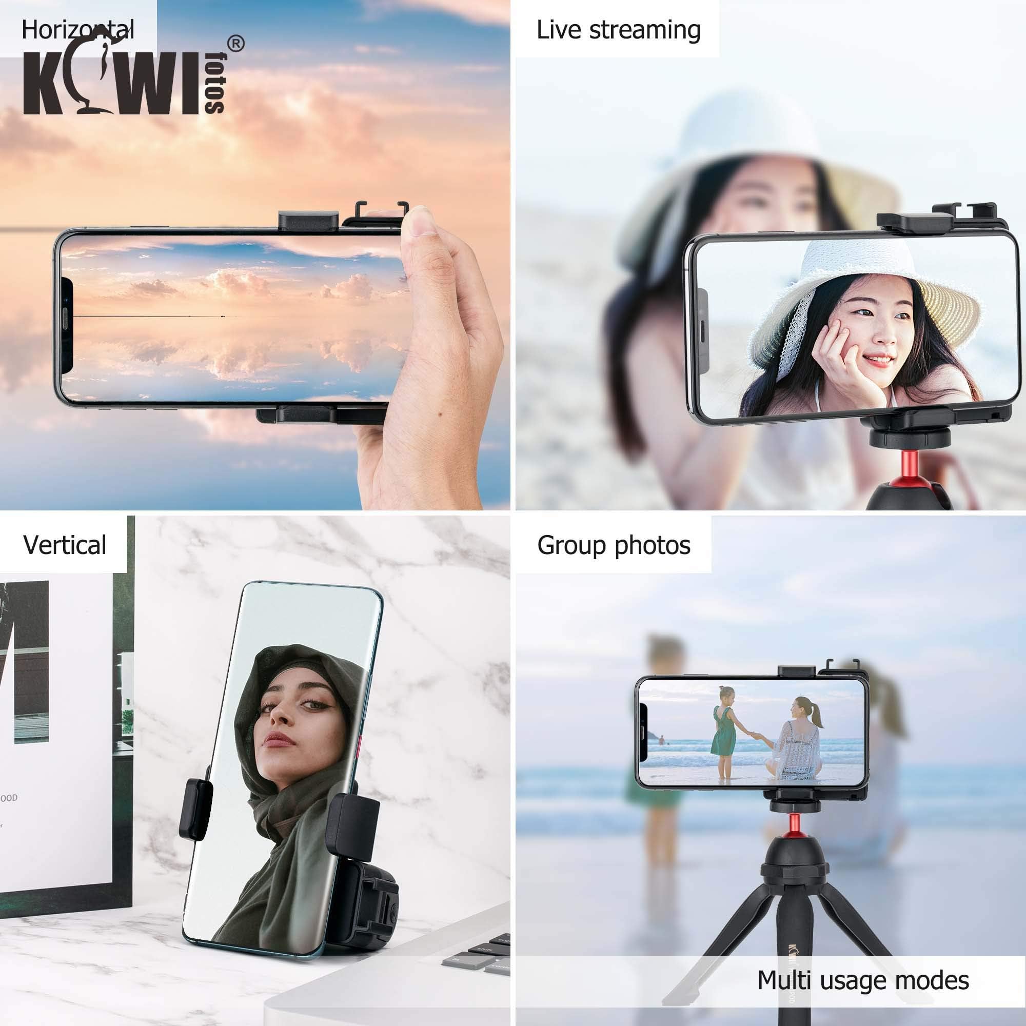 Kiwifotos Phone Camera Grip Handle Holder Phone Tripod Mount With Detachable Remote Shutter & Cold Shoe Adapter For Iphone 14 15
