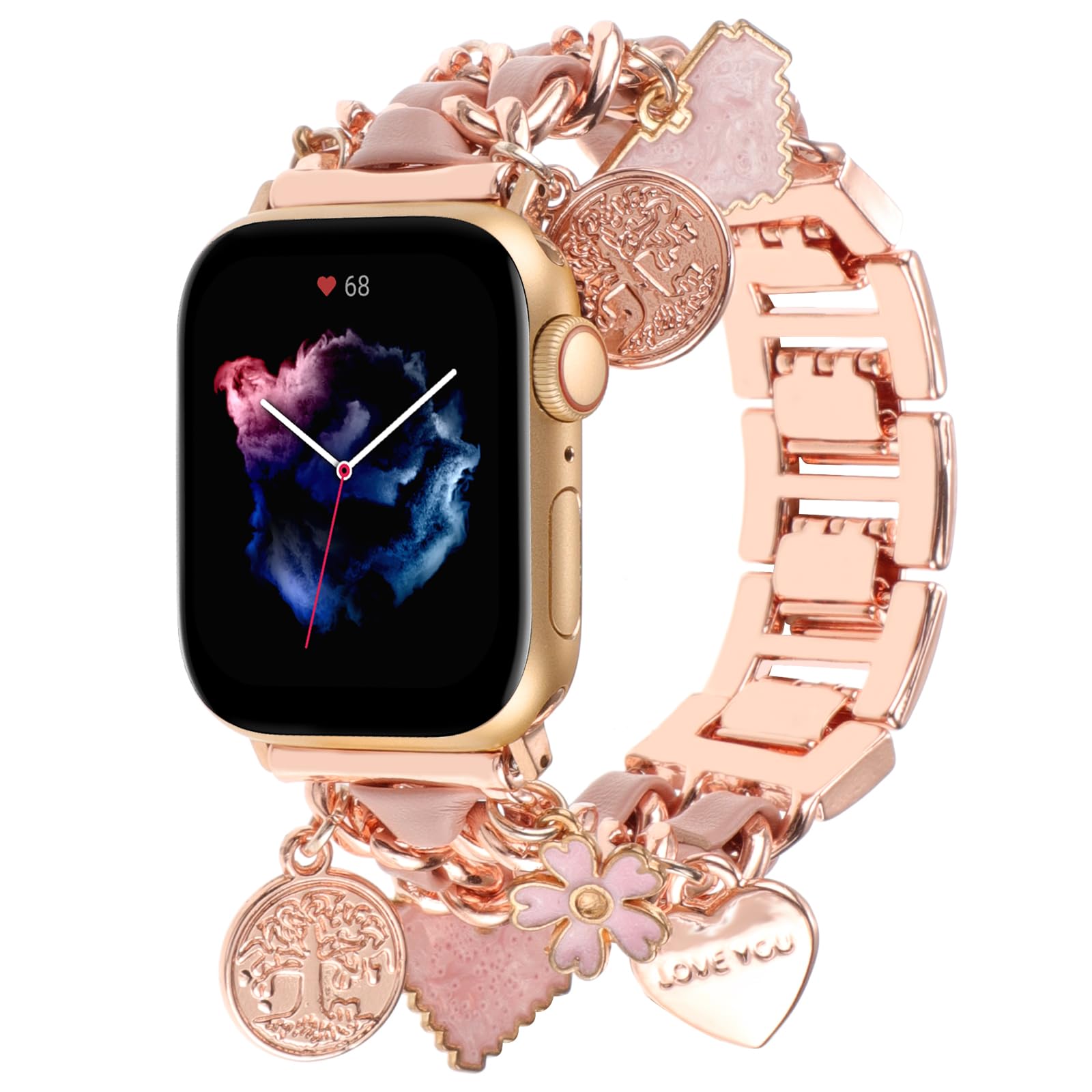 Realsign Stylish Metal Wristband Compatible With Apple Watch Band 42Mm 44Mm 45Mm 49Mm 46Mm,Cuban Chain Band Flower Love Tree Of